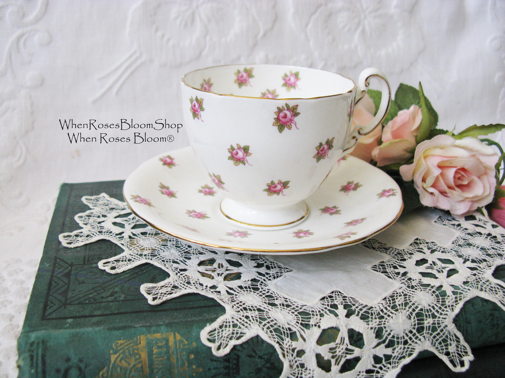 Vintage Tea Cup Ansley Pink Rosebud Hathaway English Bone china Tea Cup  Downton Shabby Chic Mid Century Tea Party Gift  WhenRosesBloom