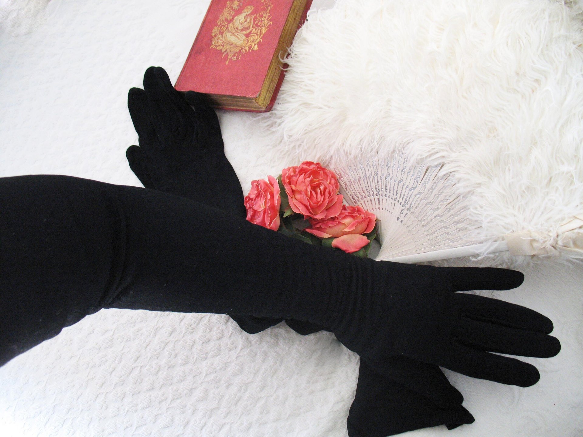 Gloves Black Sz 7 Formal Opera  Debutante Presentation Downton  Lady Mary Mid Century Retro Hollywood Glamour Free Ship US WhenRosesBloom