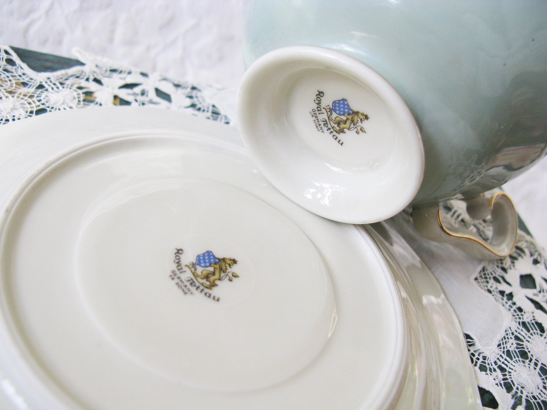 Vintage Tea Cup Turquoise Blue  Rose Footed Melrose German US Zone  Downton Elegant Shabby Chic Mid Century Tea Party Gift  WhenRosesBloom