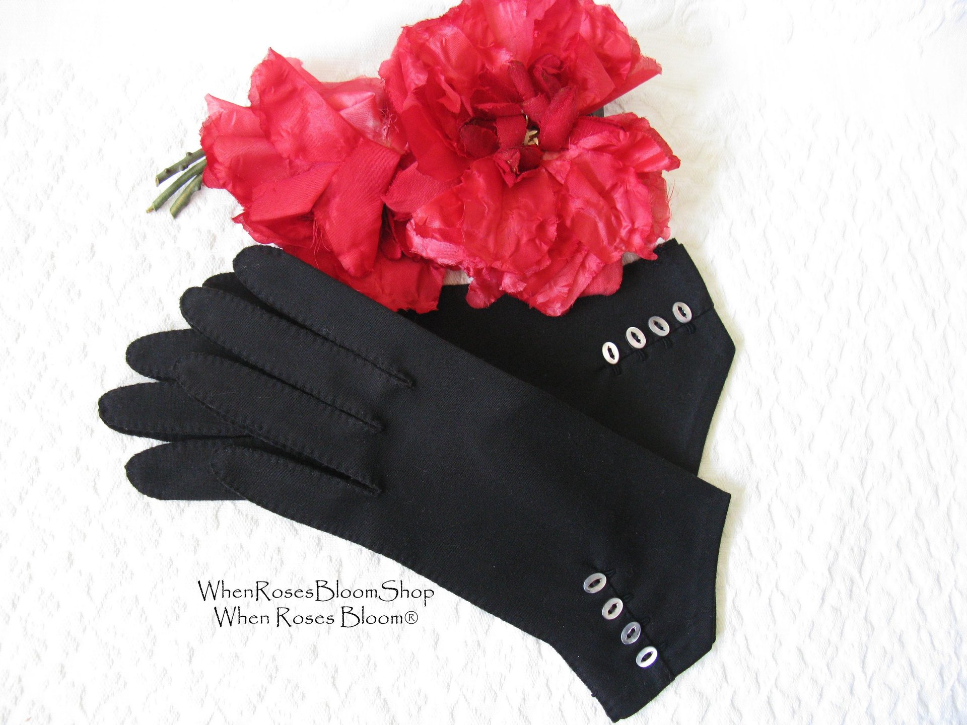 Vintage Gloves Black Size 7 Retro Mid Century Tea Dance Wedding Downton Miss Fisher Steampunk Cosplay Gloves Free Ship  US When Roses Bloom