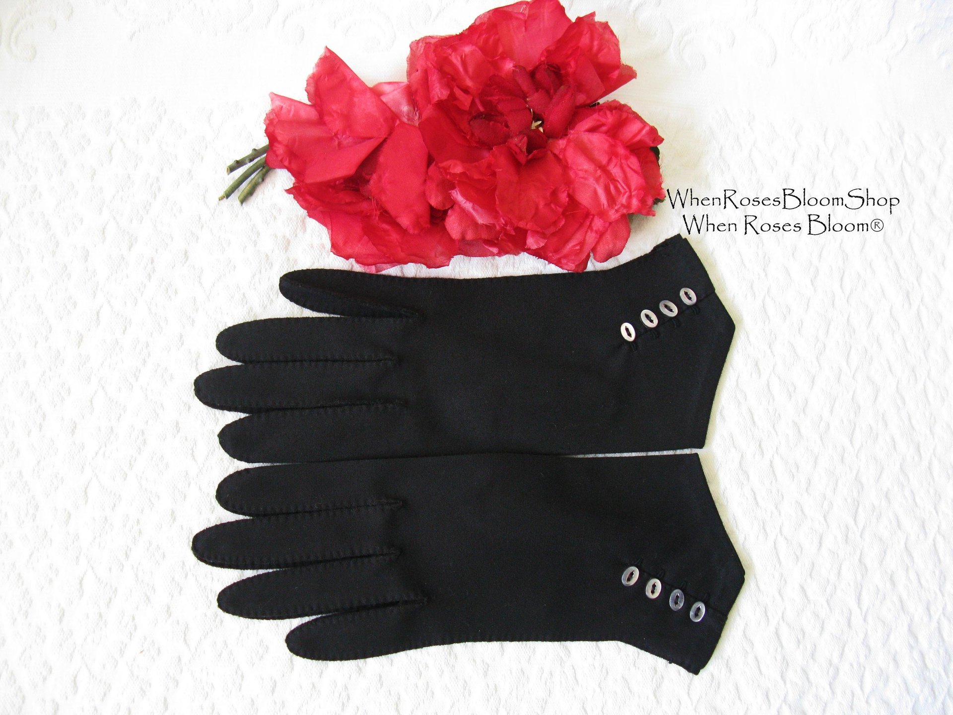 Vintage Gloves Black Size 7 Retro Mid Century Tea Dance Wedding Downton Miss Fisher Steampunk Cosplay Gloves Free Ship  US When Roses Bloom