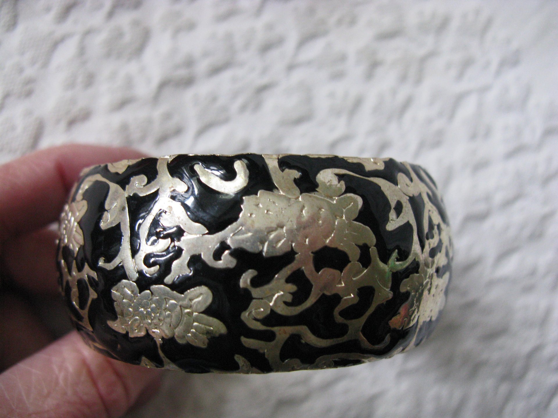 Silver Bangle Bracelet Black Enamel Classic Casual Jewelry Boho Gypsy Hipster Retro Vintage Jewelry  WhenRosesBloom