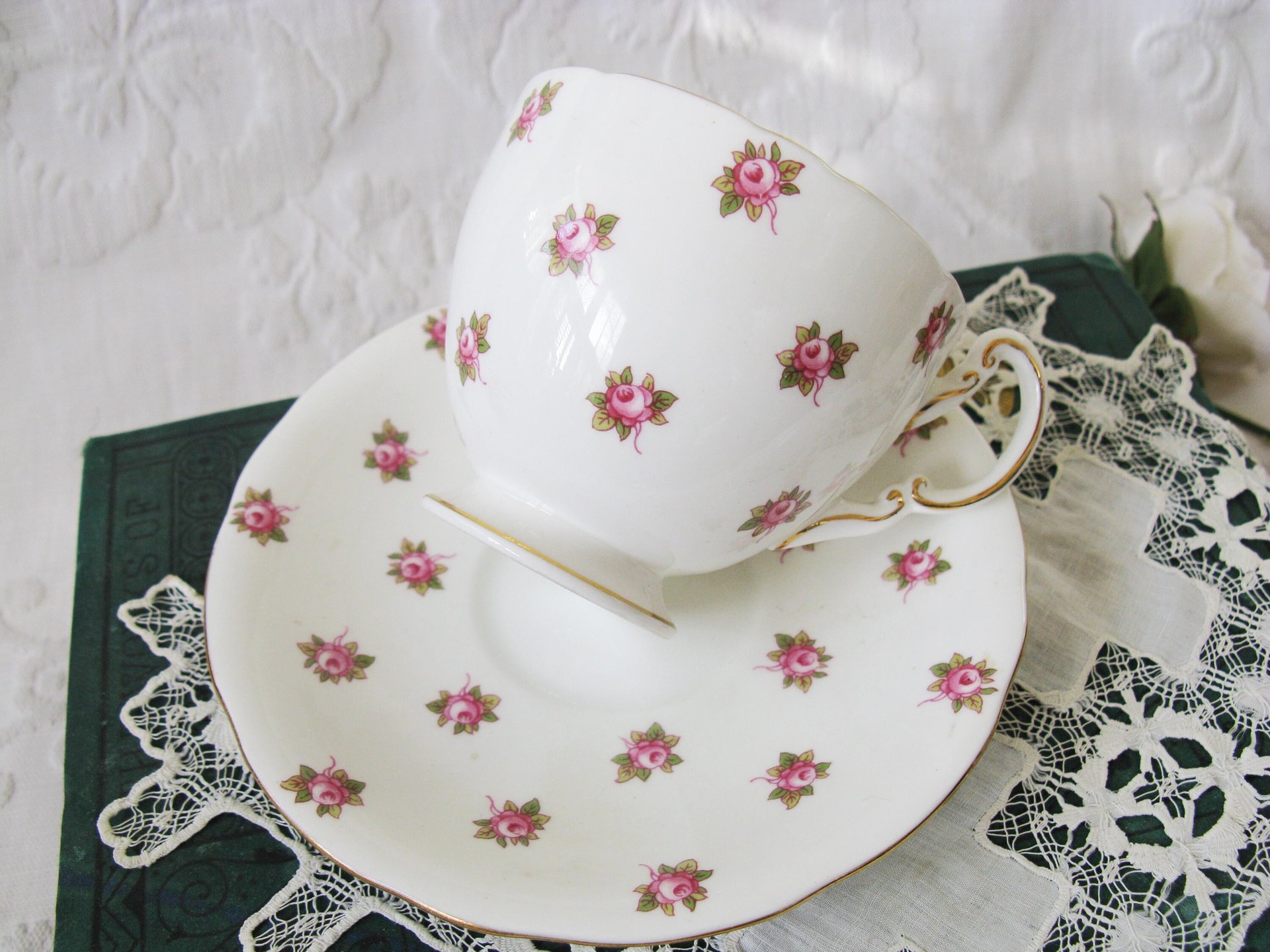 Vintage Tea Cup Ansley Pink Rosebud Hathaway English Bone china Tea Cup  Downton Shabby Chic Mid Century Tea Party Gift  WhenRosesBloom