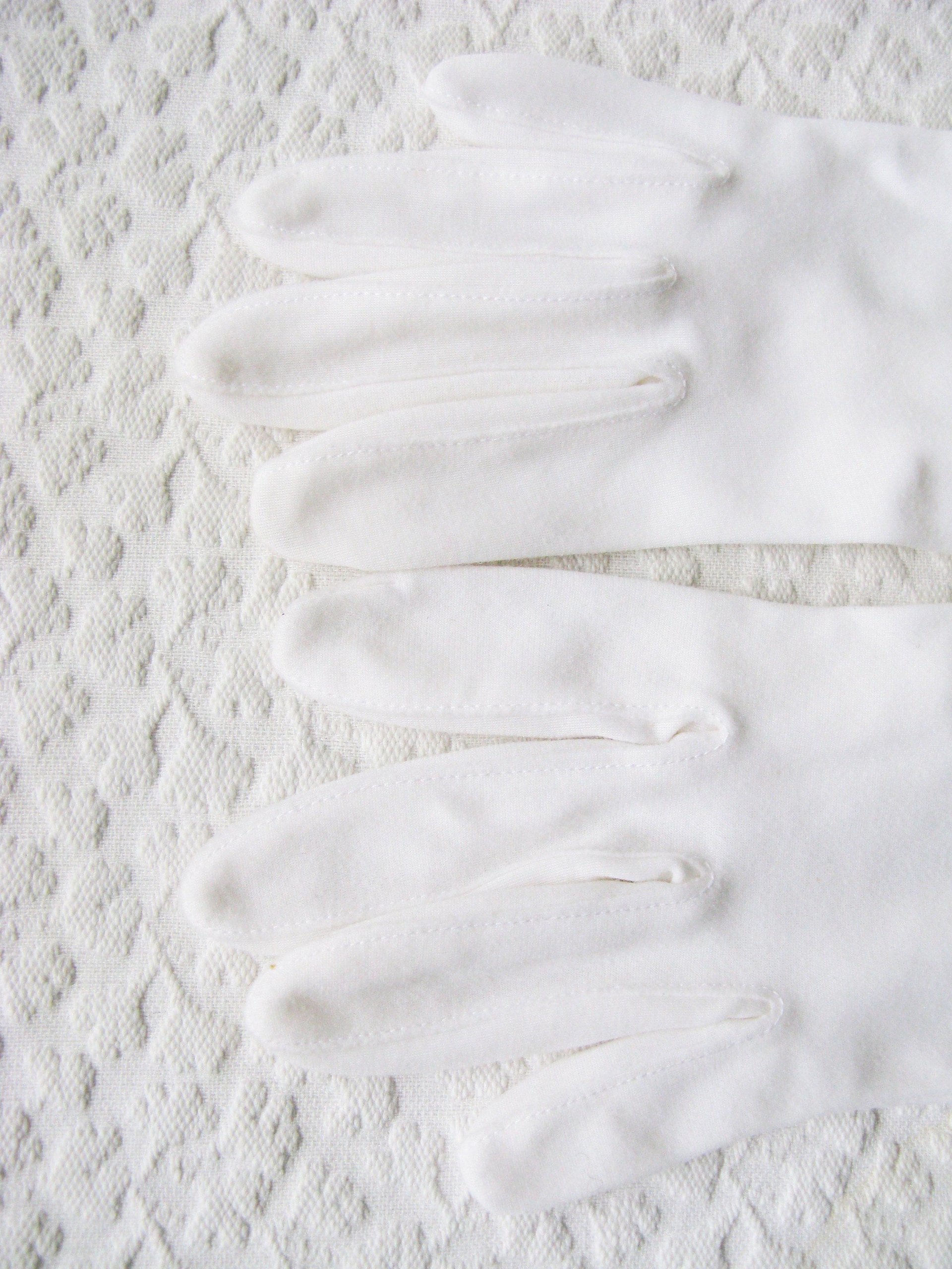 White Vintage Gloves Sz 8 8.5  Wedding Tea Dance Downton Miss Fisher Retro Mid Century Cosplay Free Ship  US When Roses Bloom