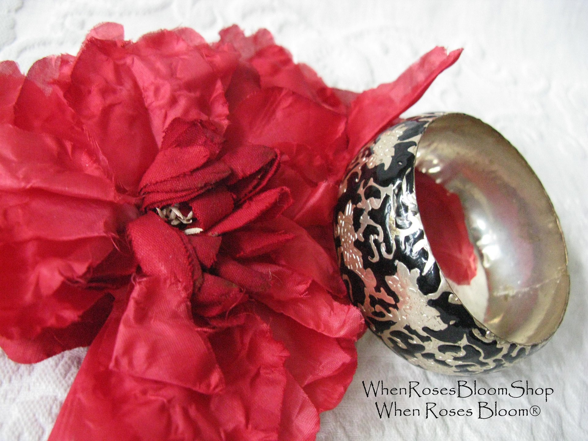 Silver Bangle Bracelet Black Enamel Classic Casual Jewelry Boho Gypsy Hipster Retro Vintage Jewelry  WhenRosesBloom