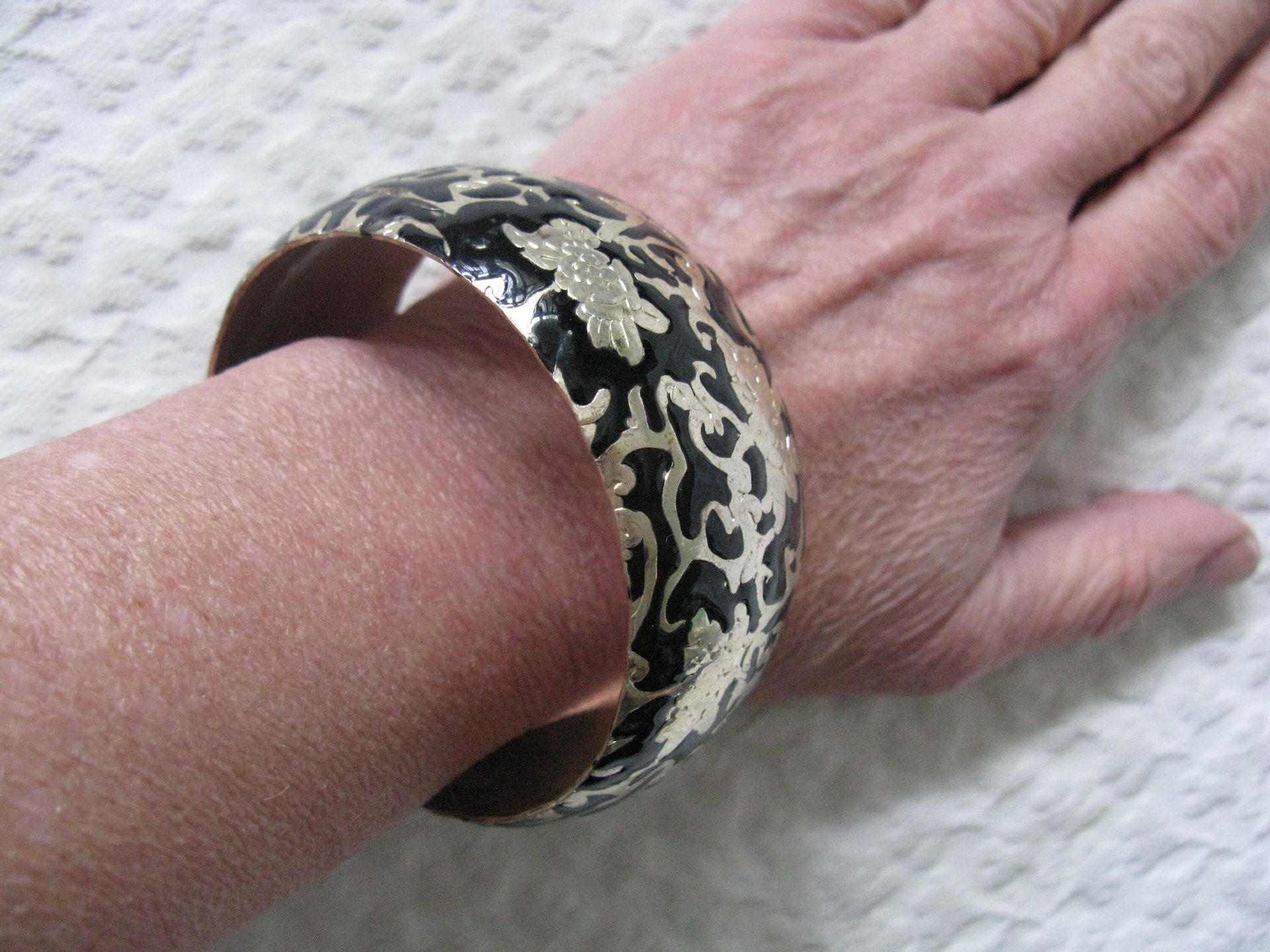 Silver Bangle Bracelet Black Enamel Classic Casual Jewelry Boho Gypsy Hipster Retro Vintage Jewelry  WhenRosesBloom