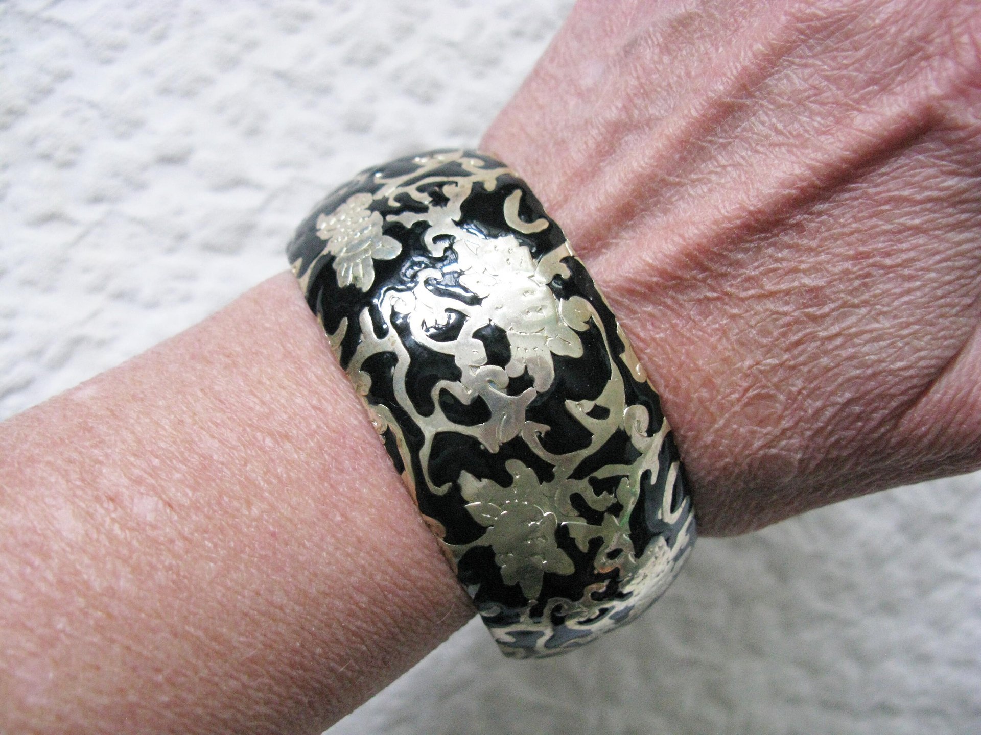 Silver Bangle Bracelet Black Enamel Classic Casual Jewelry Boho Gypsy Hipster Retro Vintage Jewelry  WhenRosesBloom