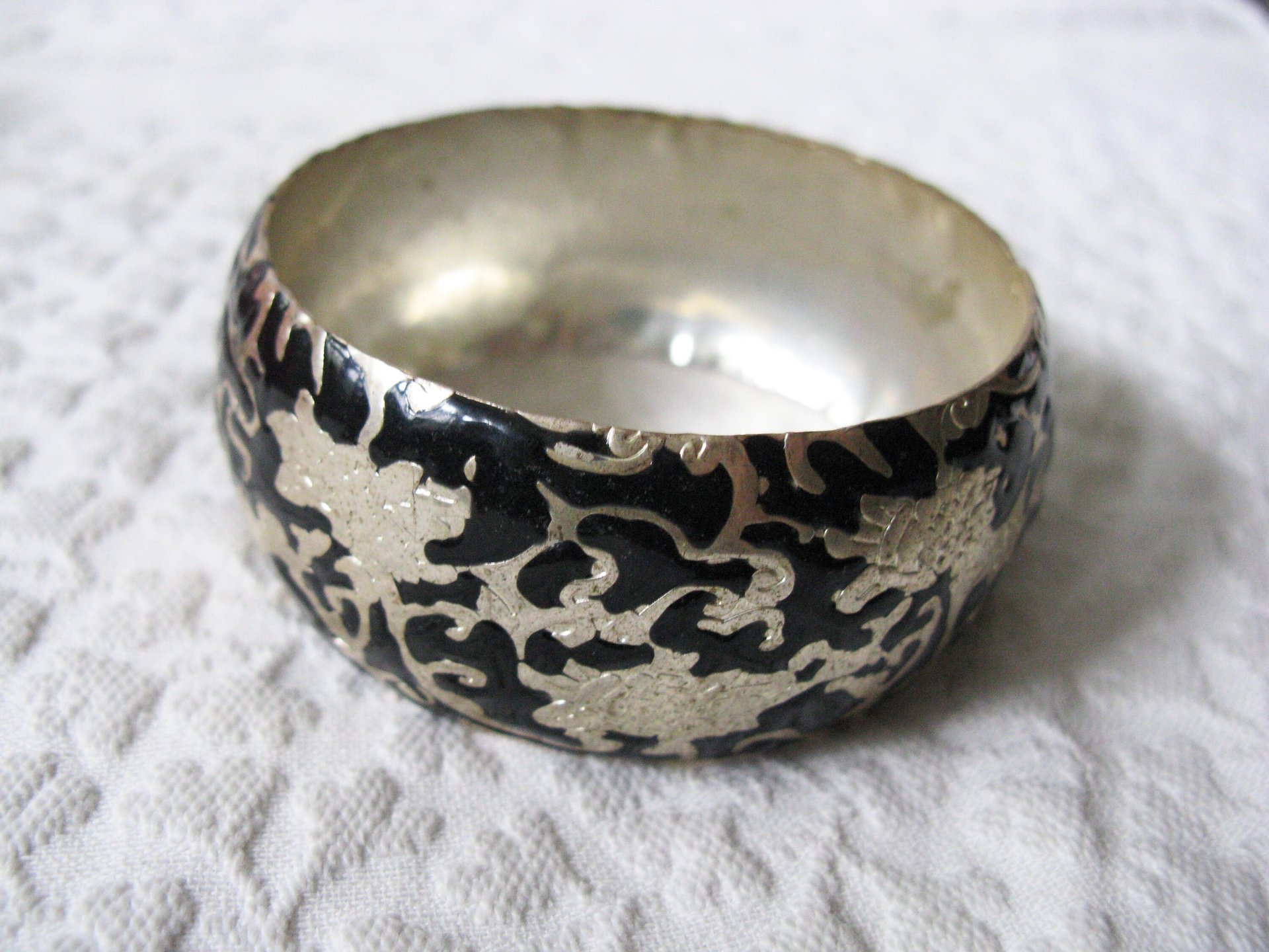 Silver Bangle Bracelet Black Enamel Classic Casual Jewelry Boho Gypsy Hipster Retro Vintage Jewelry  WhenRosesBloom