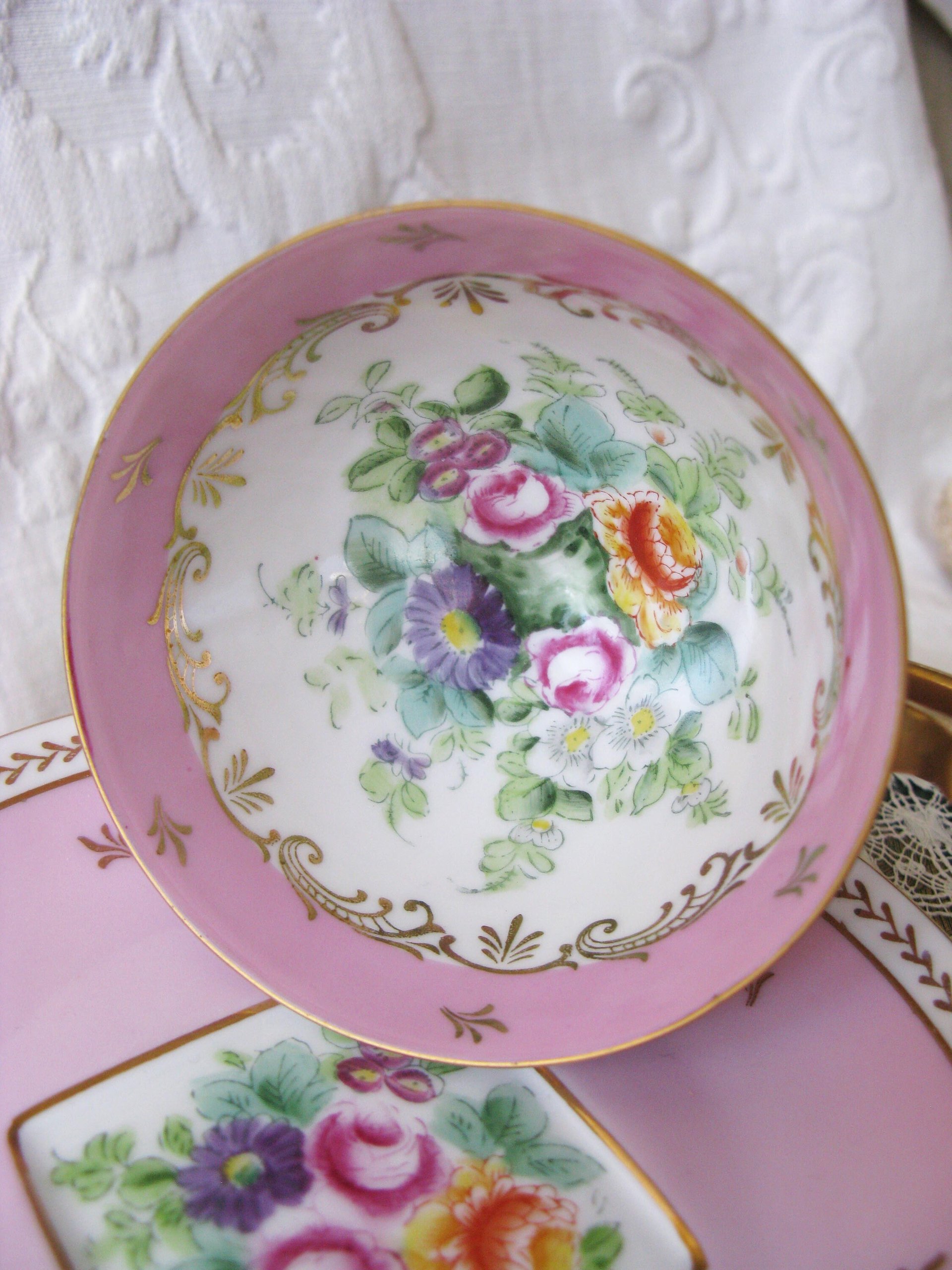 Vintage Footed Tea Cup Pink Floral  Made Japan Mid Century Retro Elegant Tea Gift Victoria Downtown Tea Cottage Shabby Chic WhenRosesBloom