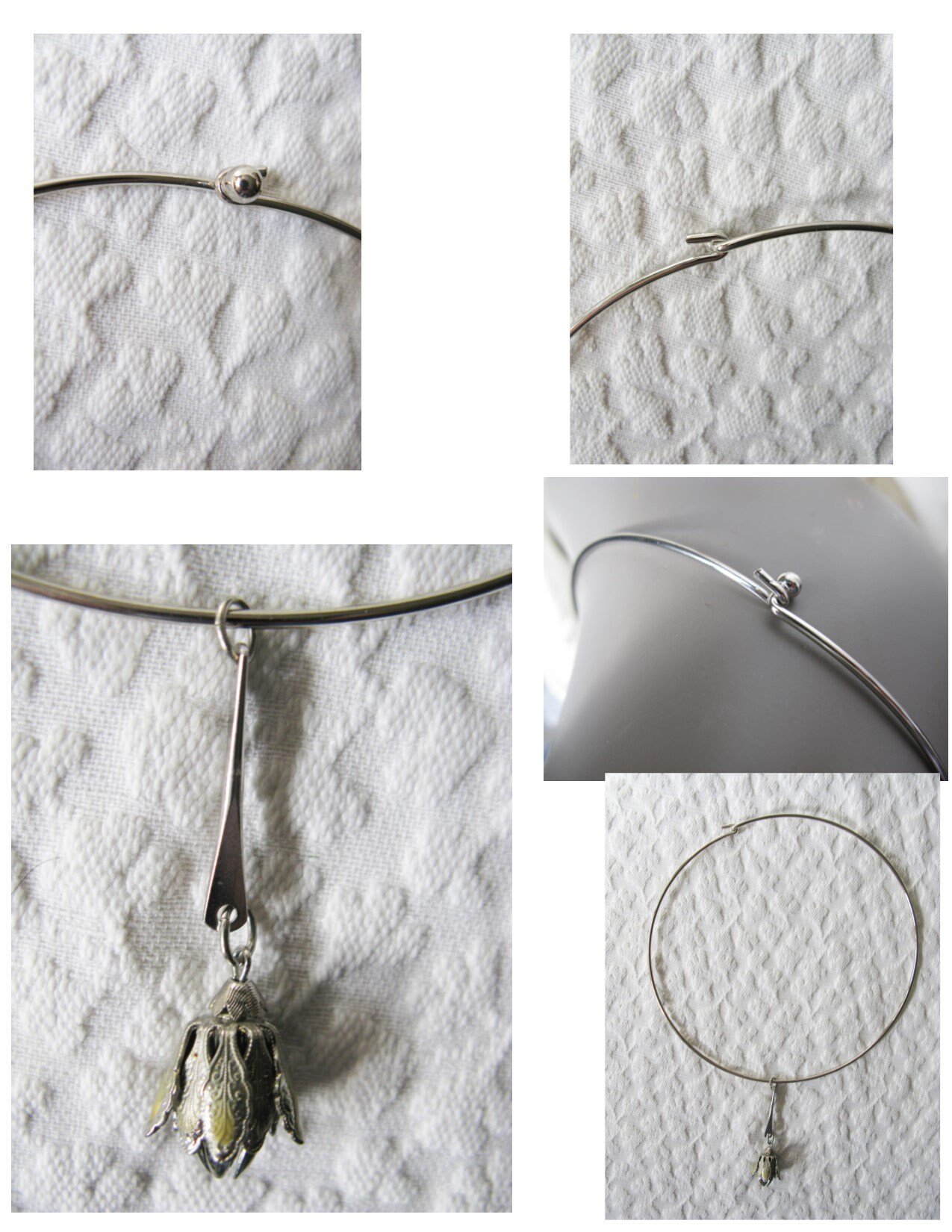 Vintage Silver Choker Pendant 70s Minimalist Style Modernist Floral Statement Necklace Boho Gypsy Retro Elegant Free Ship US WhenRosesBloom