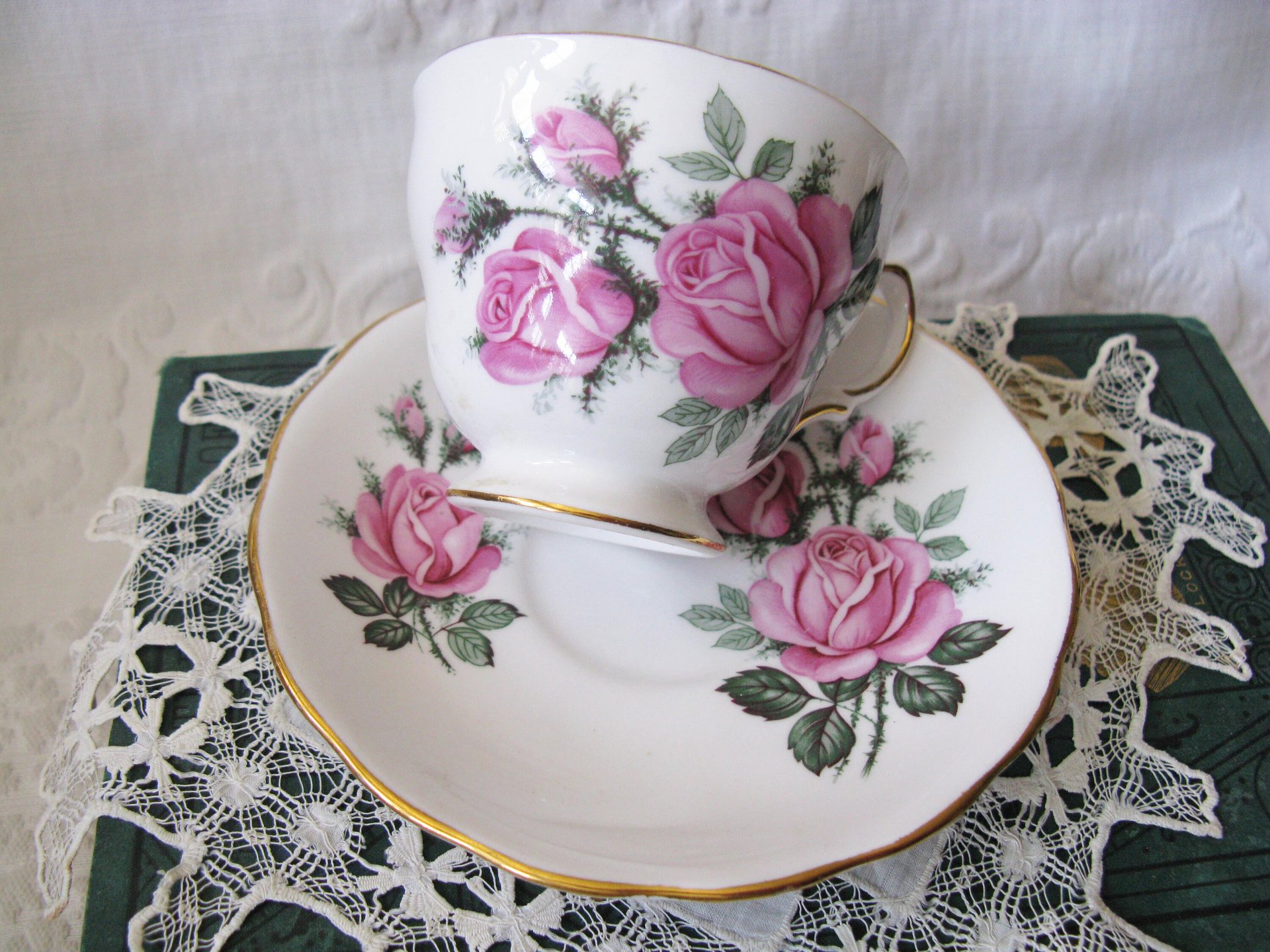 Vintage Tea Cup Pink Roses English Bone China Retro Tea Gift Mid Century Shabby Chic Farmhouse Jane Austen Downton Abbey WhenRosesBloom