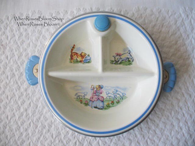 Vintage Baby Dish Mid Century warming dish divided heated plate classic baby shower gift nursery decor Keepsake Heirloom WhenRosesBloom