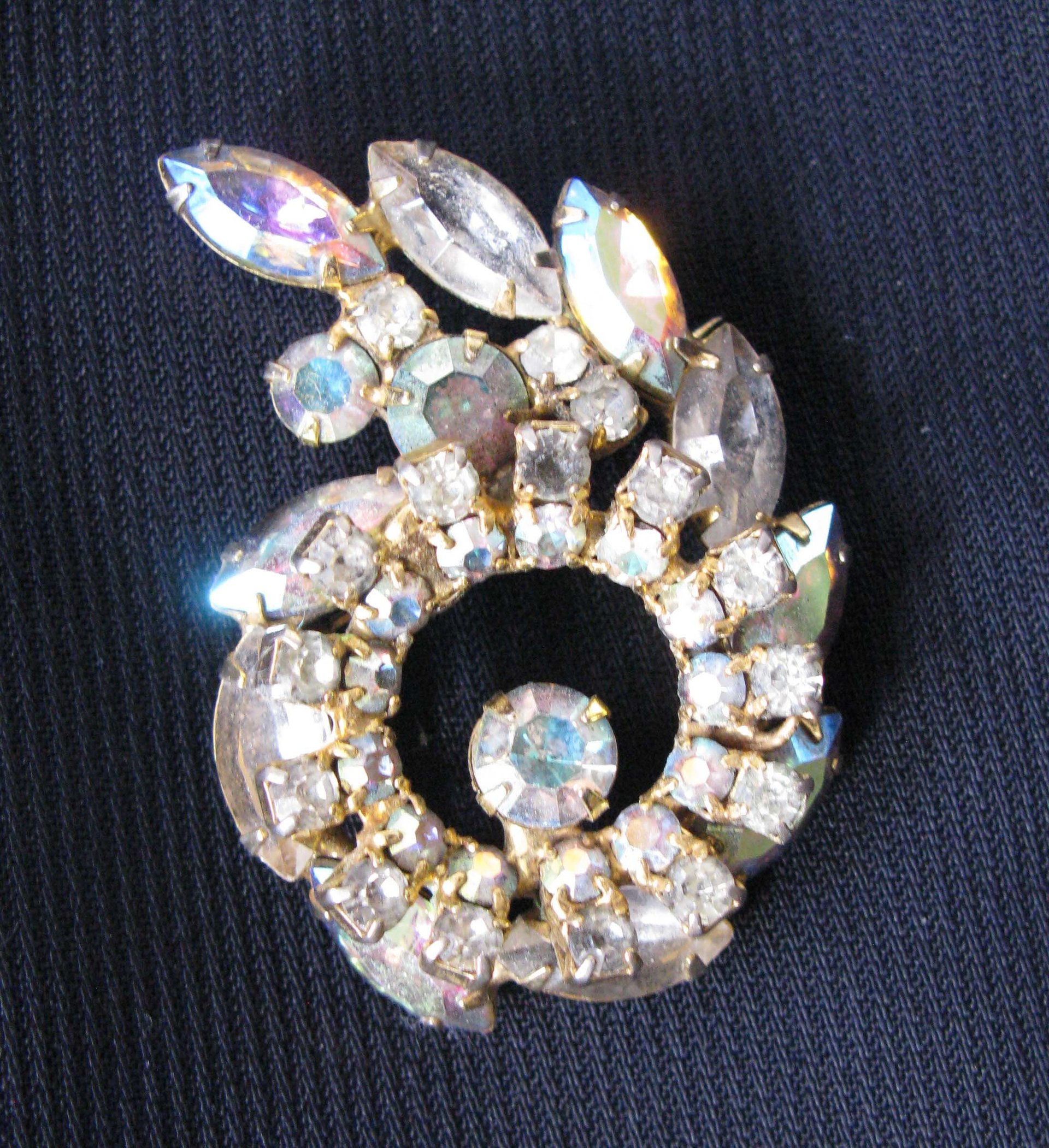 Rhinestone Brooch Vintage Costume Jewelry Aurora Borealis Statement Pin Bridal  Mid Century Retro Style Lapel Dress Pin When Roses Bloom