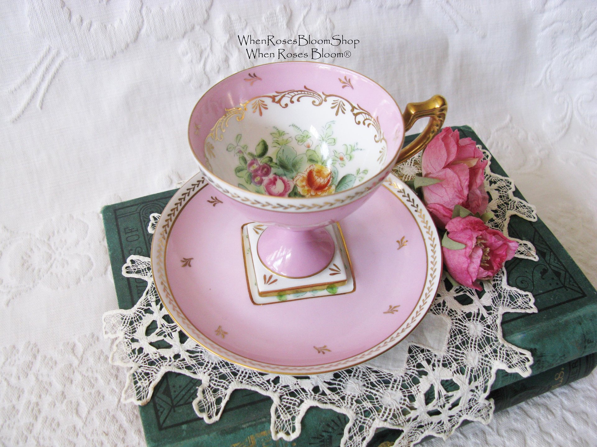 Vintage Footed Tea Cup Pink Floral  Made Japan Mid Century Retro Elegant Tea Gift Victoria Downtown Tea Cottage Shabby Chic WhenRosesBloom