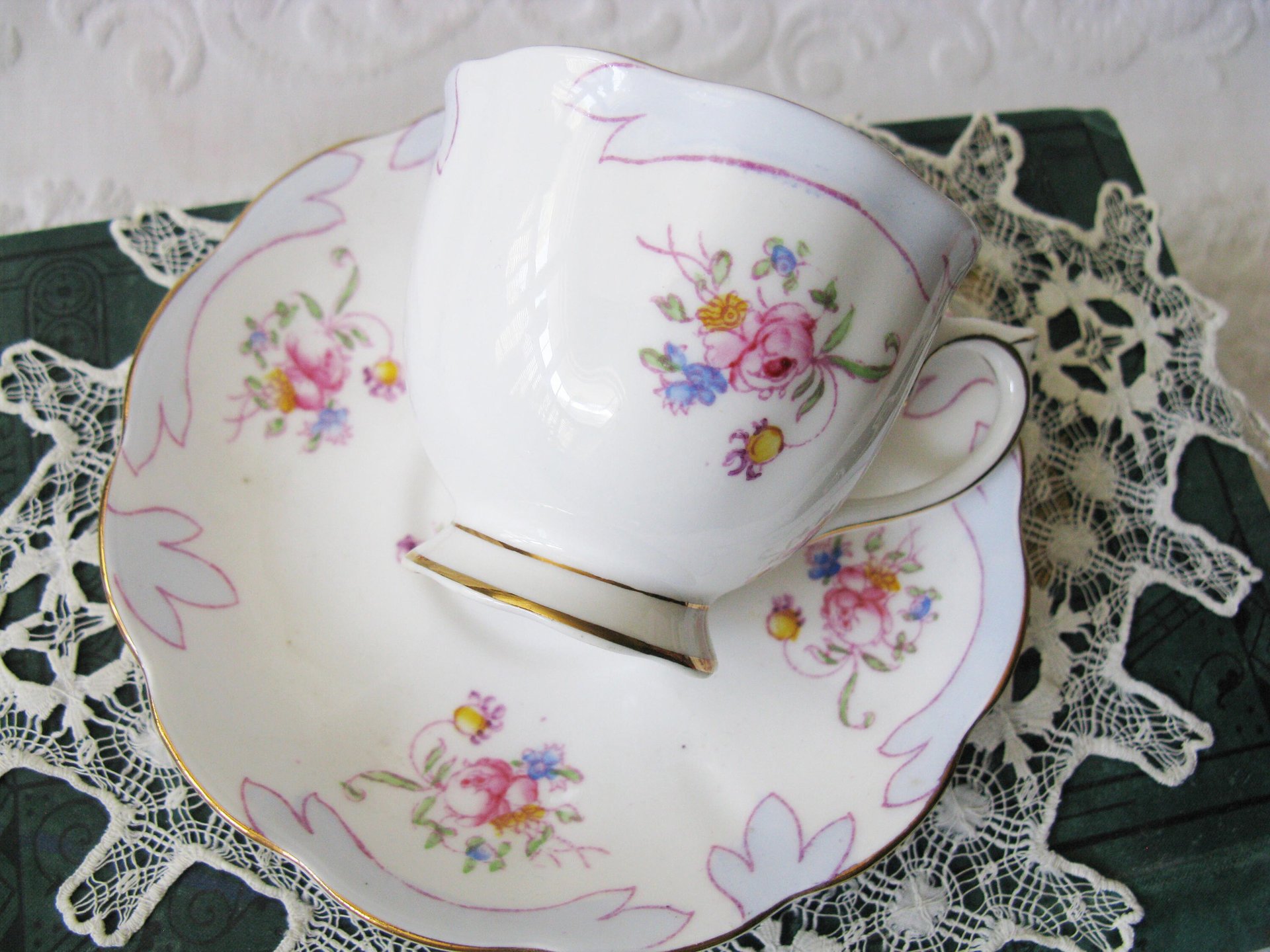 Royal Albert Vintage Tea Cup Pink Roses Blue 1917-1933  Rare  English Bone China Retro Tea Time Gift Dainty Shabby Chic Style WhenRosesBloom