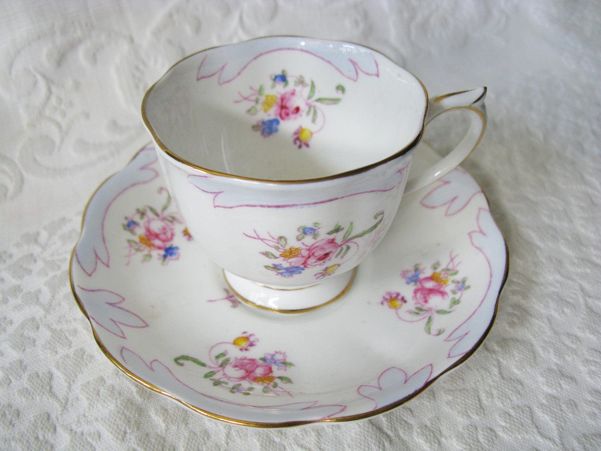 Royal Albert Vintage Tea Cup Pink Roses Blue 1917-1933  Rare  English Bone China Retro Tea Time Gift Dainty Shabby Chic Style WhenRosesBloom