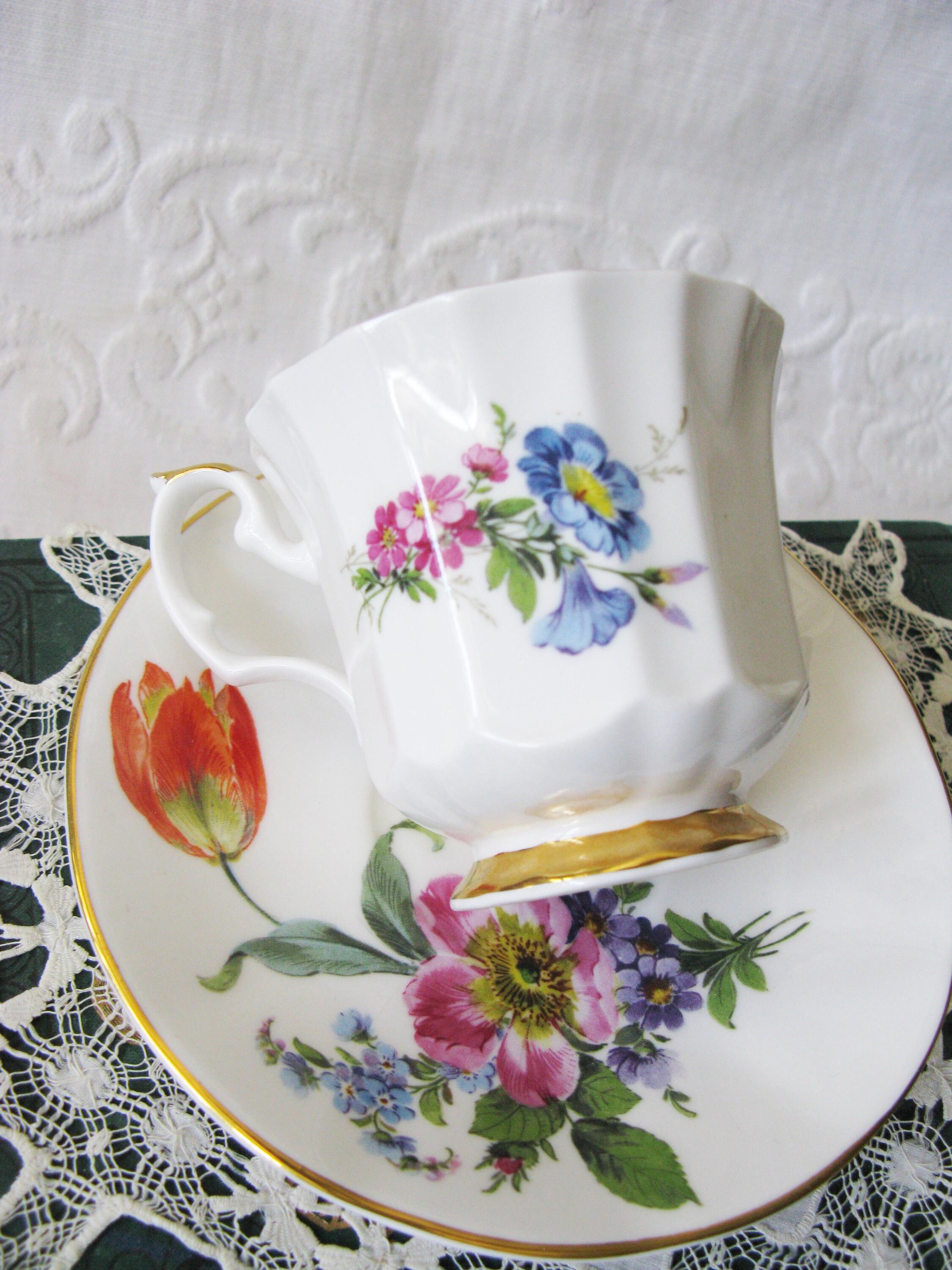 Vintage Floral Tea Cup Spring Roses English Bone China Tea Gift Dainty Elegant Shabby Chic Retro Mid Century Classic British WhenRosesBloom