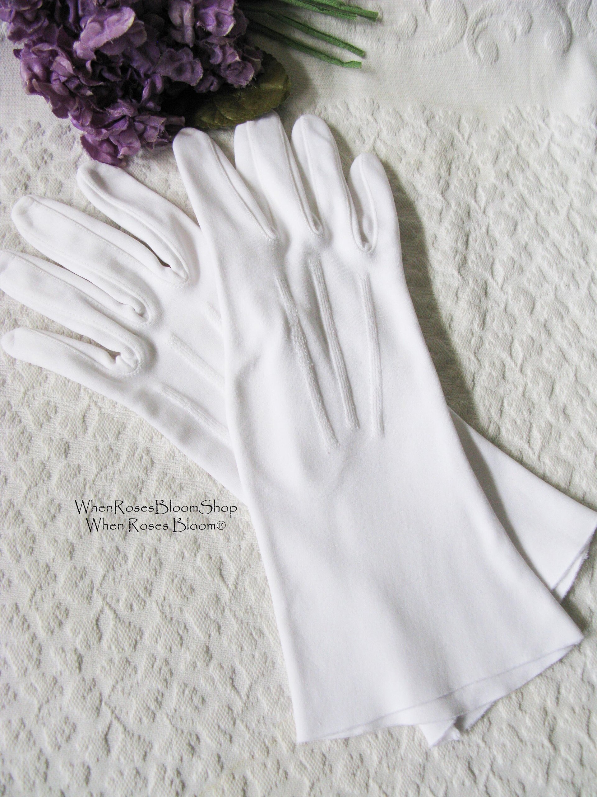Vintage Gloves White Matinee Tea Party Dance Wedding Retro Mid Century Washable Everyday Gloves  FREE SHIPPING US When Roses Bloom