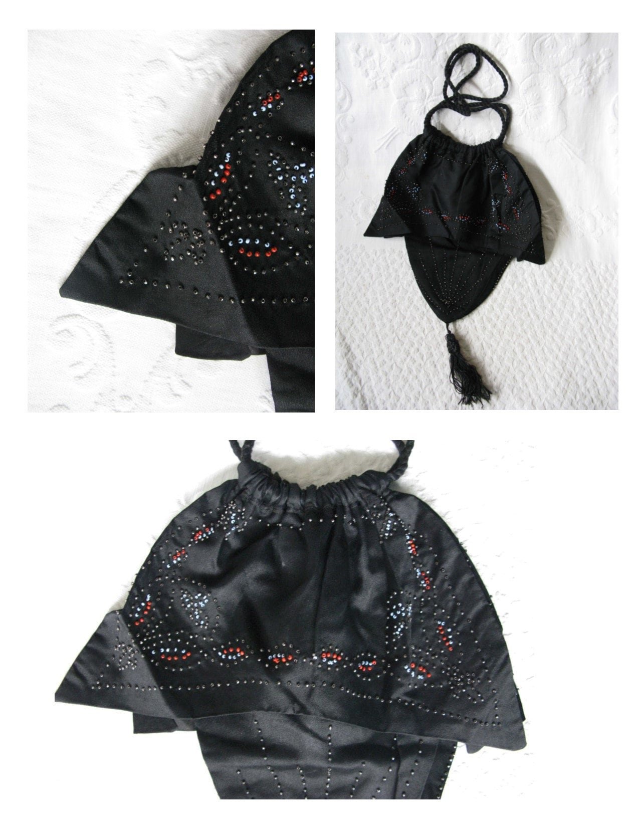Vintage Black  Purse Victorian Edwardian Evening Bag Purse Reticule Drawstring Downton Abbey Titanic Steampunk Retro Cosplay WhenRosesBloom