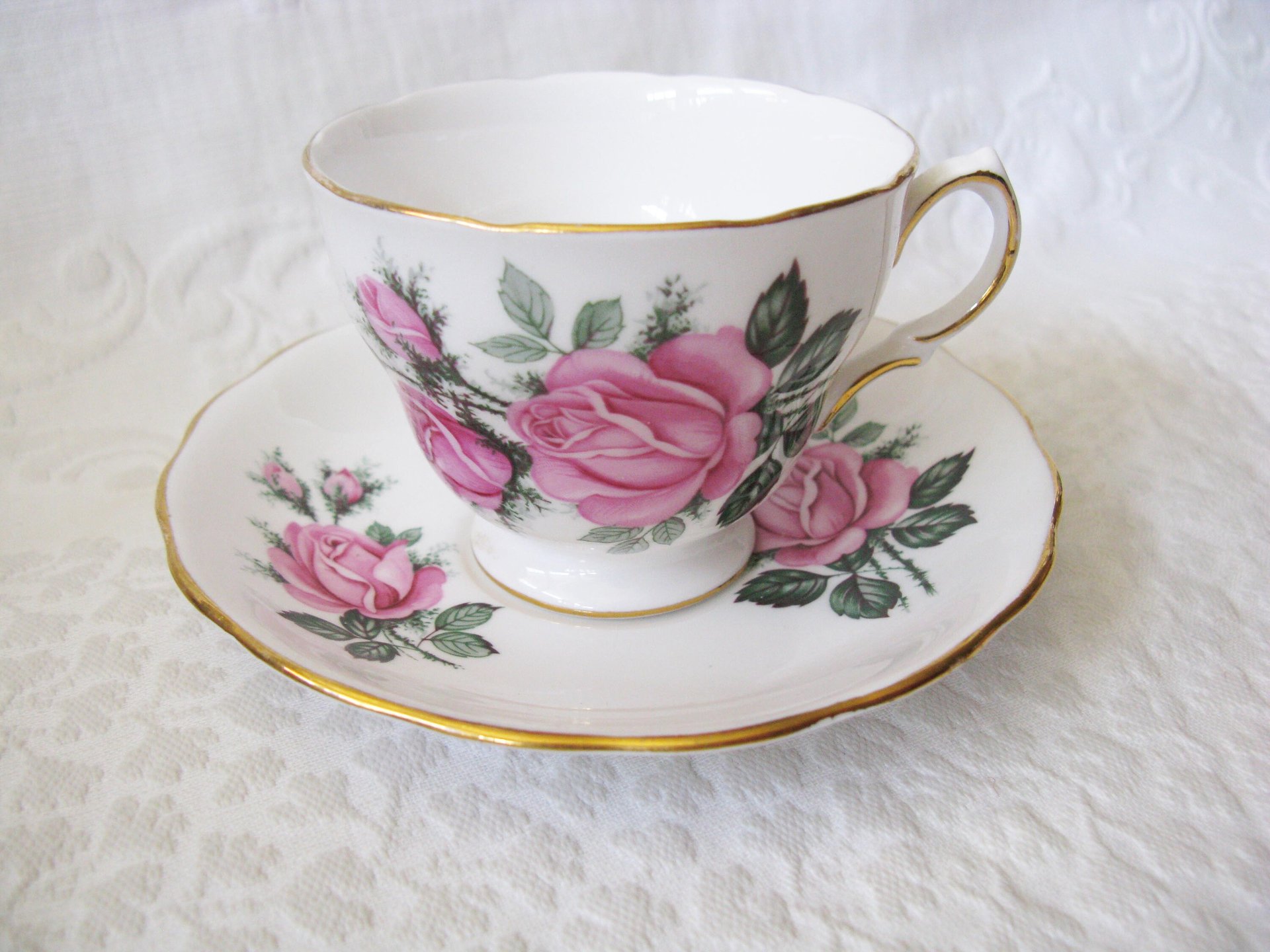 Vintage Tea Cup Pink Roses English Bone China Retro Tea Gift Mid Century Shabby Chic Farmhouse Jane Austen Downton Abbey WhenRosesBloom