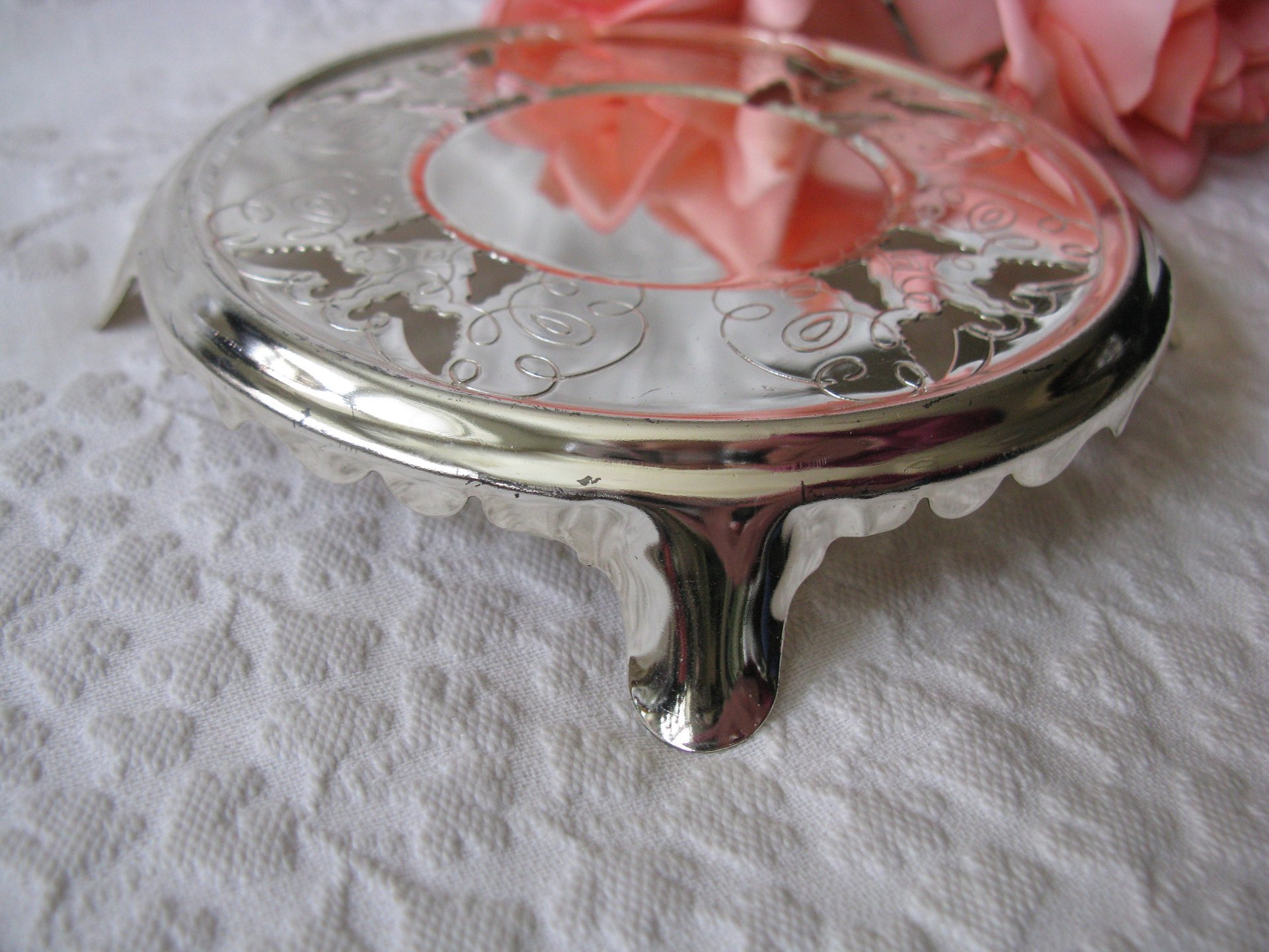 Silver Tea Trivet Hot Plate Vintage Tea Party Wedding Birthday Entertaining Tea Gift Silver Rococo Elegant Shabby Chic   WhenRosesBloom