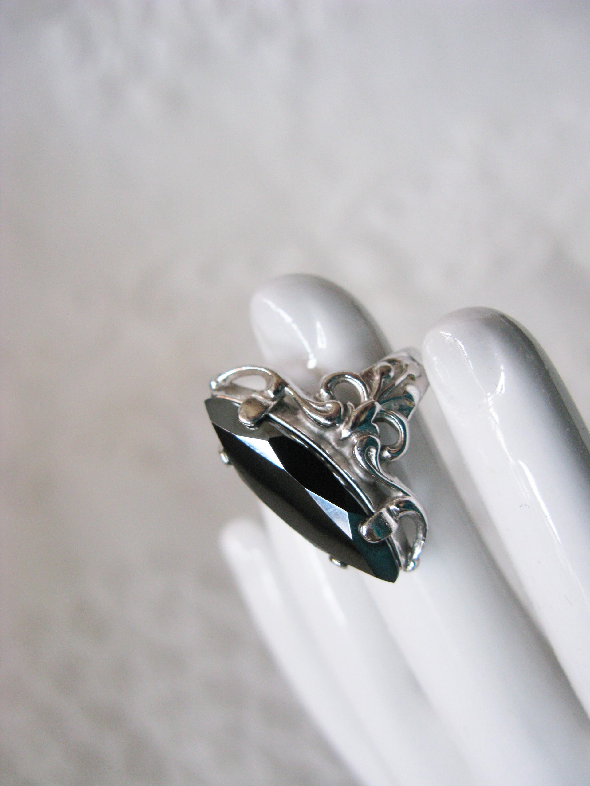 Vintage Statement Ring Black Silver Retro Classic Edwardian Elegant Costume Jewelry Black STER. Mourning Goth Cosplay Style WhenRosesBloom