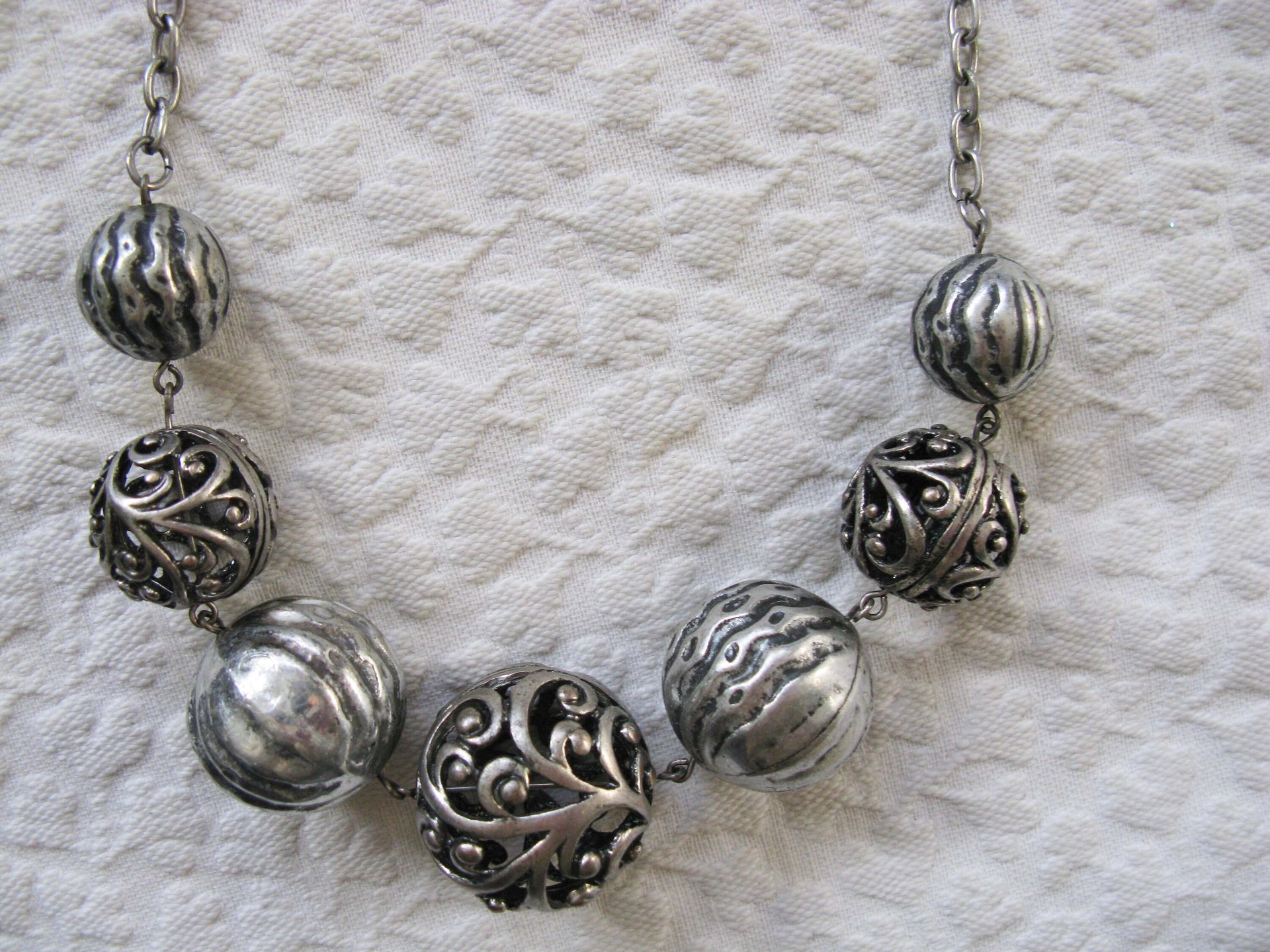 Vintage Silver Multi Bead Statement Necklace Boho Gypsy Minimalist Retro Style Elegant but Casual WhenRosesBloom