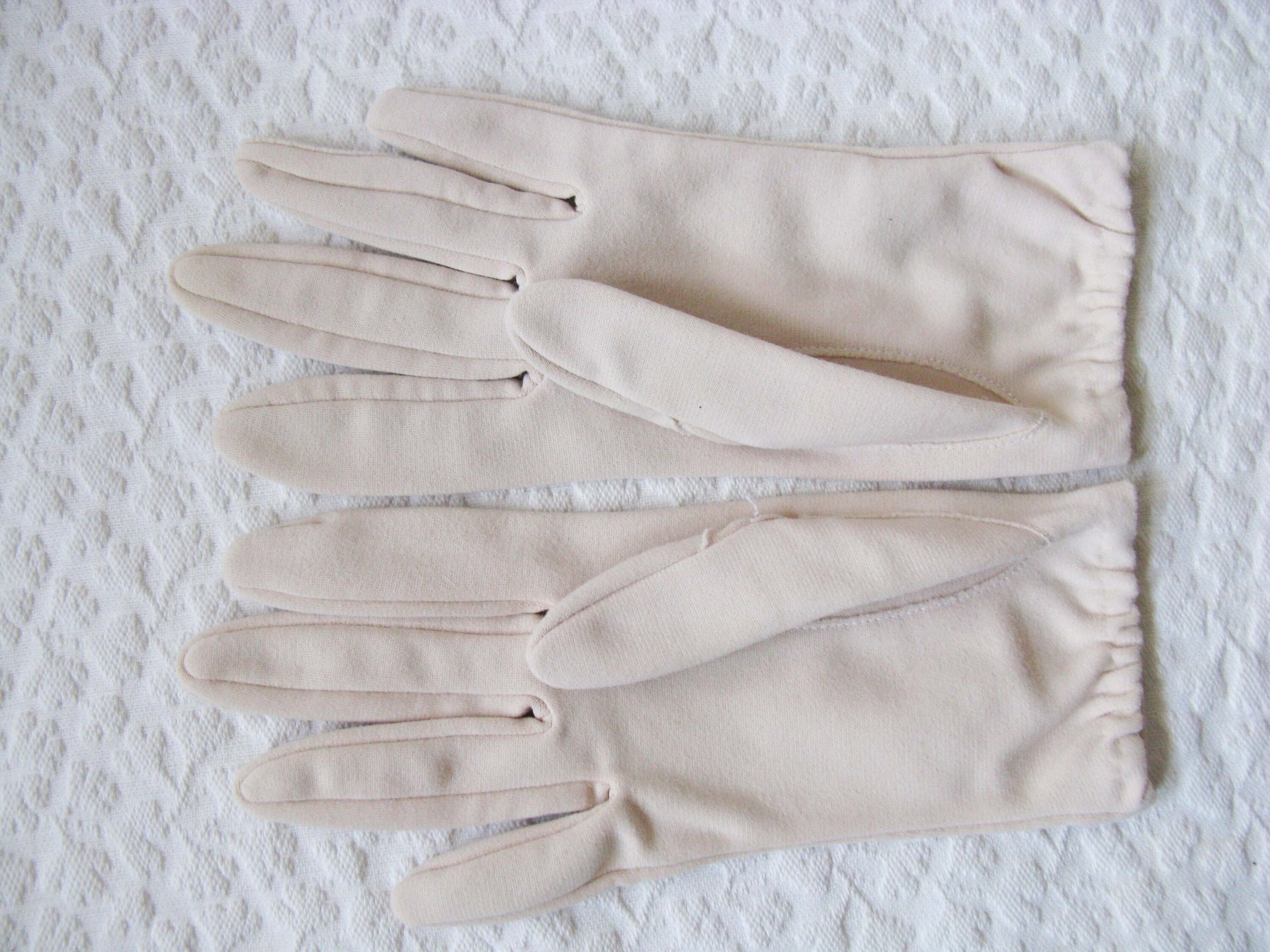 Vintage Gloves Beige Vegan Fabric Washable Retro Cosplay Classic Tea Party Wedding Bride Bridesmaid Petite Free Ship US  WhenRosesBloom