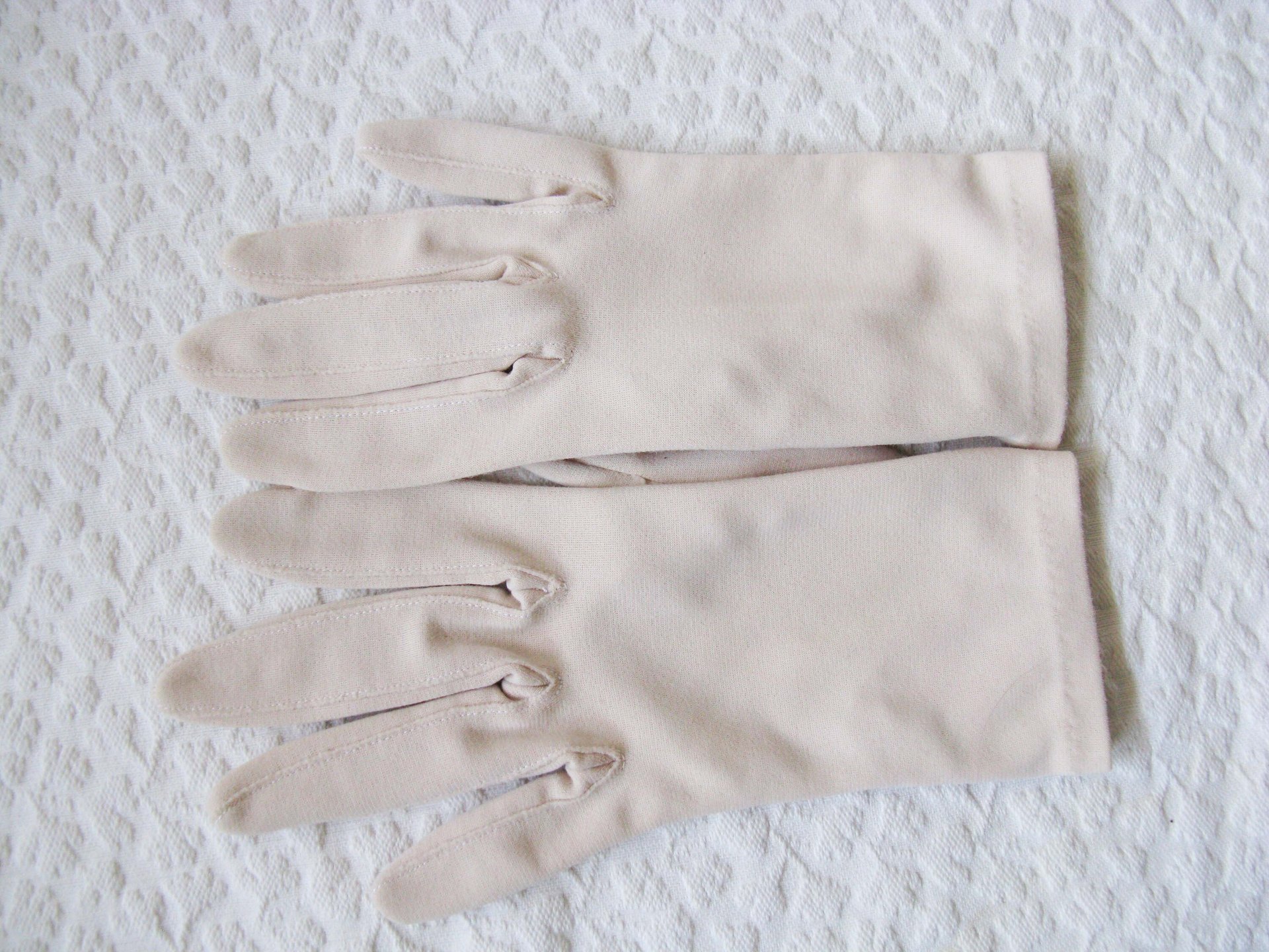 Vintage Gloves Beige Vegan Fabric Washable Retro Cosplay Classic Tea Party Wedding Bride Bridesmaid Petite Free Ship US  WhenRosesBloom
