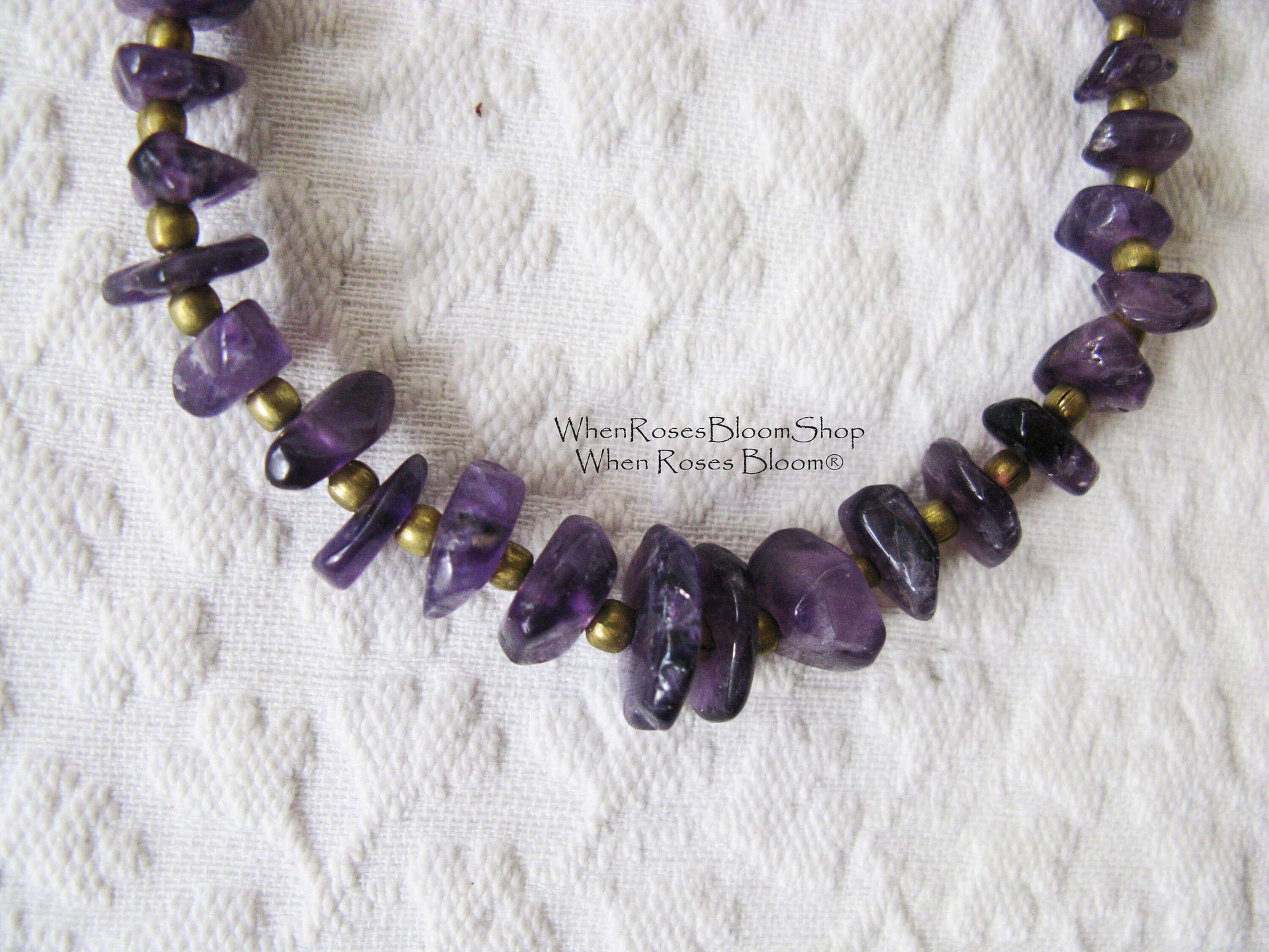 Necklace Choker Amethyst Purple Stone Brass Vintage Necklace Boho Gypsy Minimalist Retro Style Elegant but Casual  Necklace WhenRosesBloom
