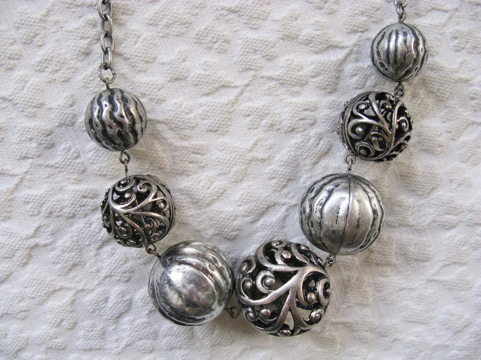 Vintage Silver Multi Bead Statement Necklace Boho Gypsy Minimalist Retro Style Elegant but Casual WhenRosesBloom