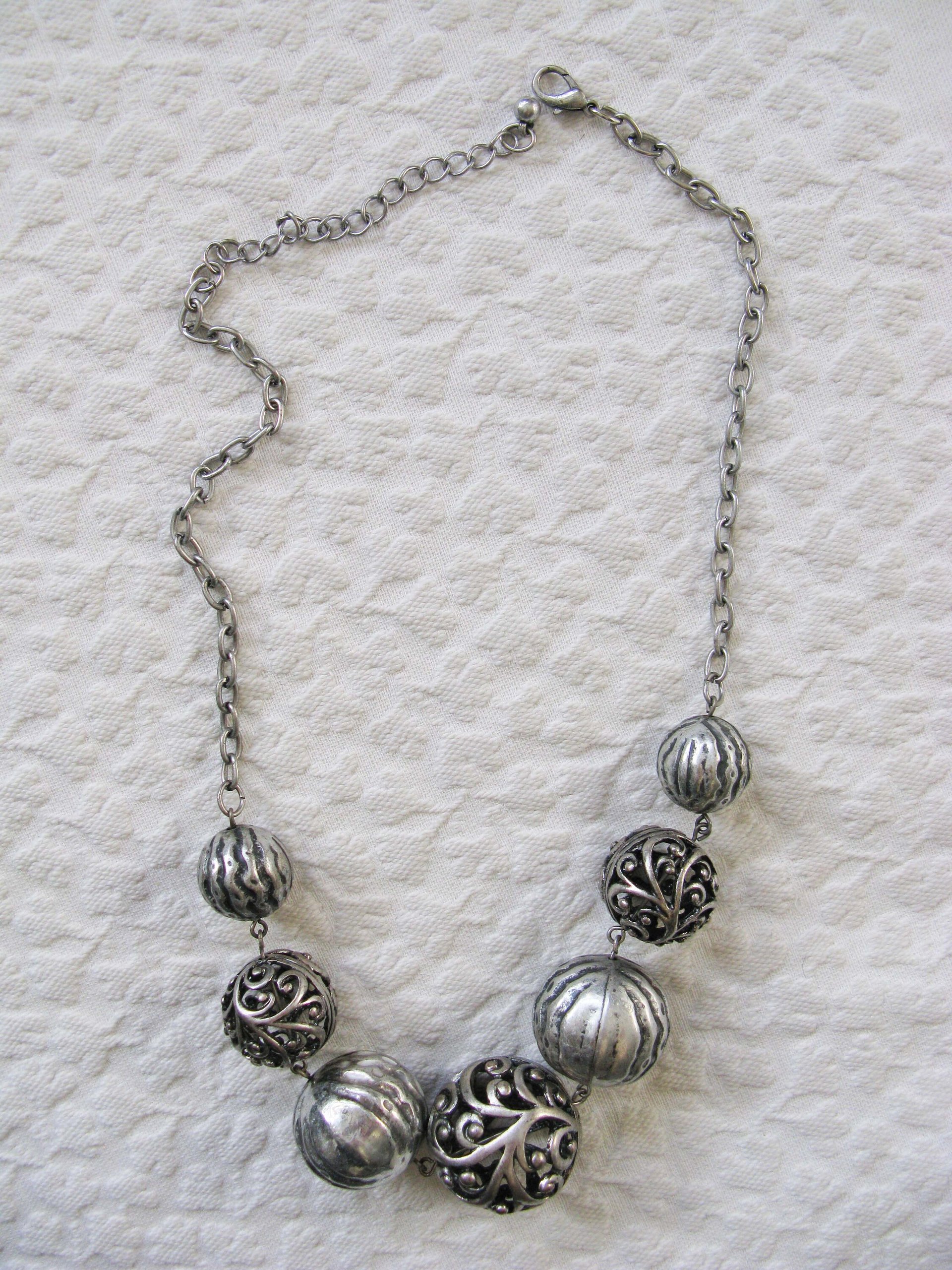 Vintage Silver Multi Bead Statement Necklace Boho Gypsy Minimalist Retro Style Elegant but Casual WhenRosesBloom
