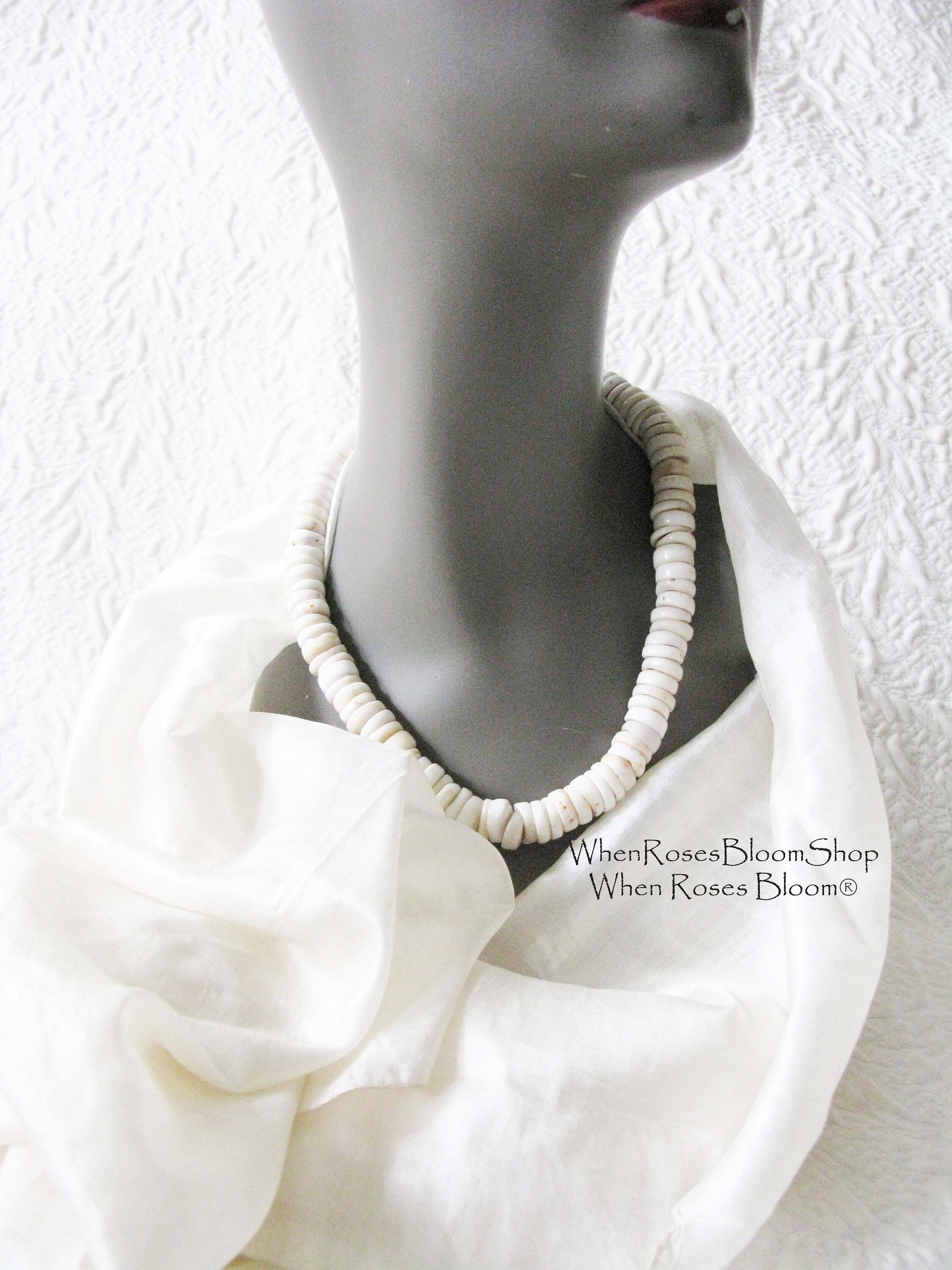 Vintage Puka Shell Choker Statement Necklace Ethnic Boho Minimalist Casual Retro Hawaiian VSCO   Free Spirit Hippie 60s 70s  WhenRosesBloom