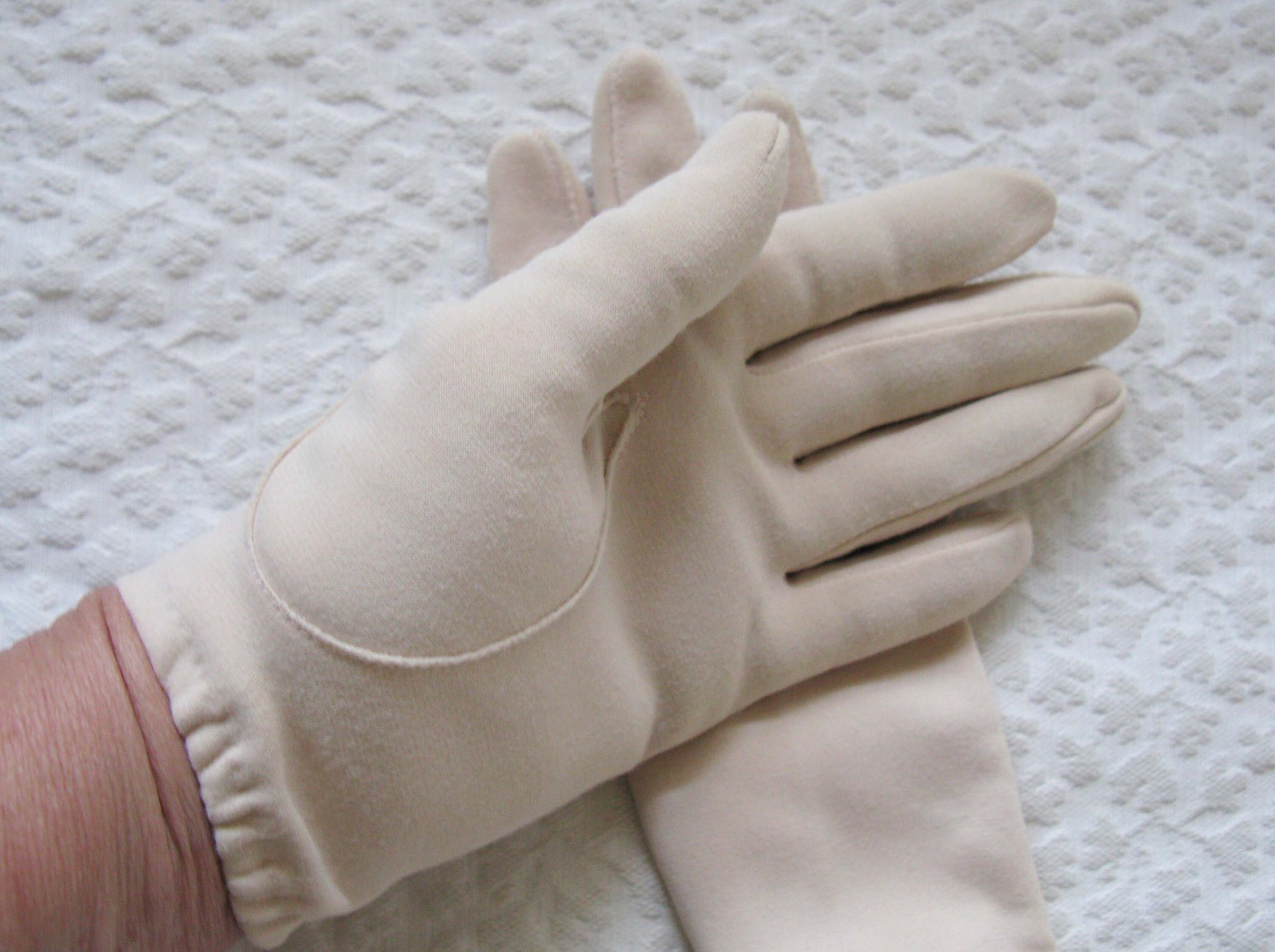 Vintage Gloves Beige Vegan Fabric Washable Retro Cosplay Classic Tea Party Wedding Bride Bridesmaid Petite Free Ship US  WhenRosesBloom