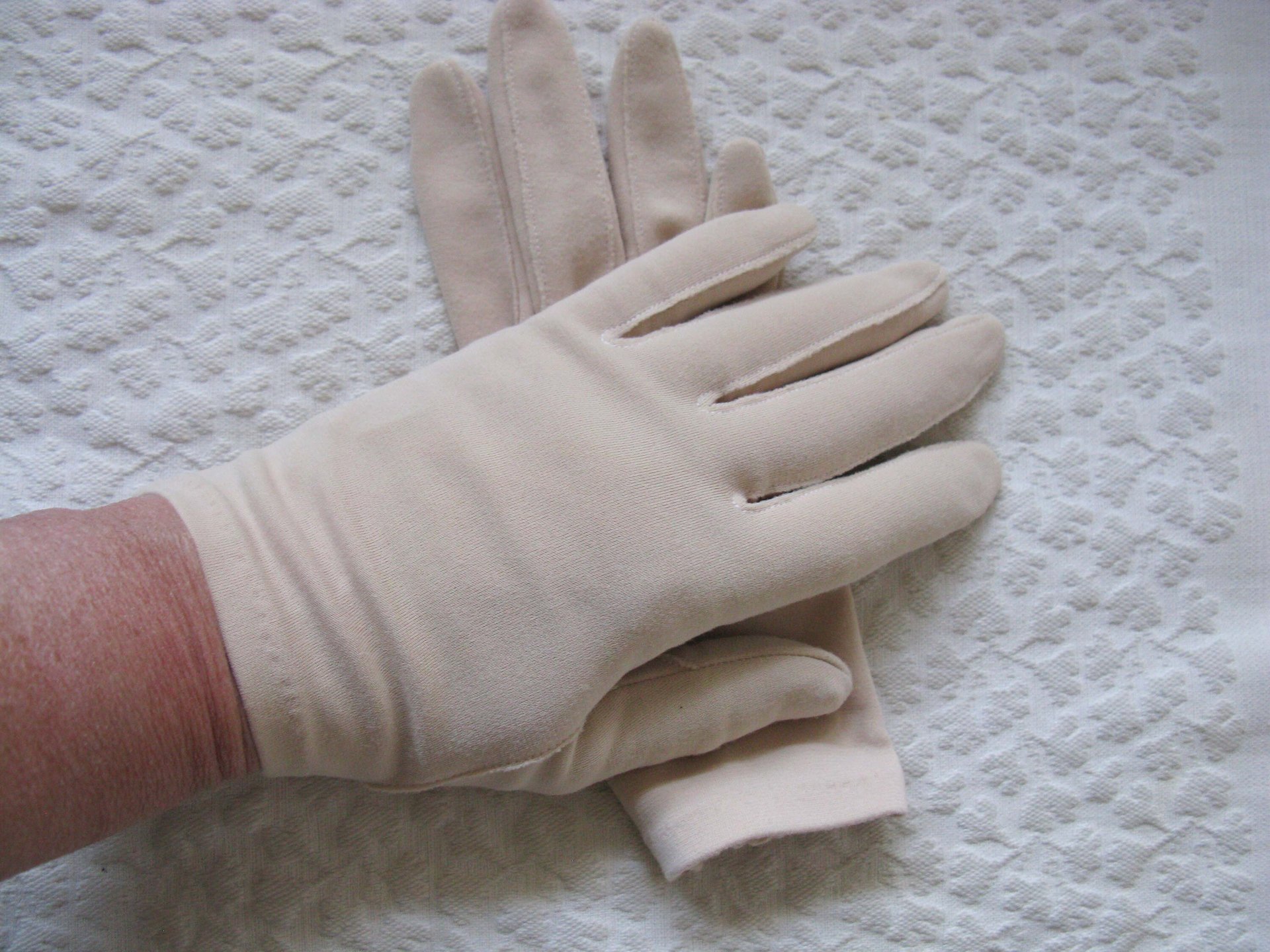 Vintage Gloves Beige Vegan Fabric Washable Retro Cosplay Classic Tea Party Wedding Bride Bridesmaid Petite Free Ship US  WhenRosesBloom