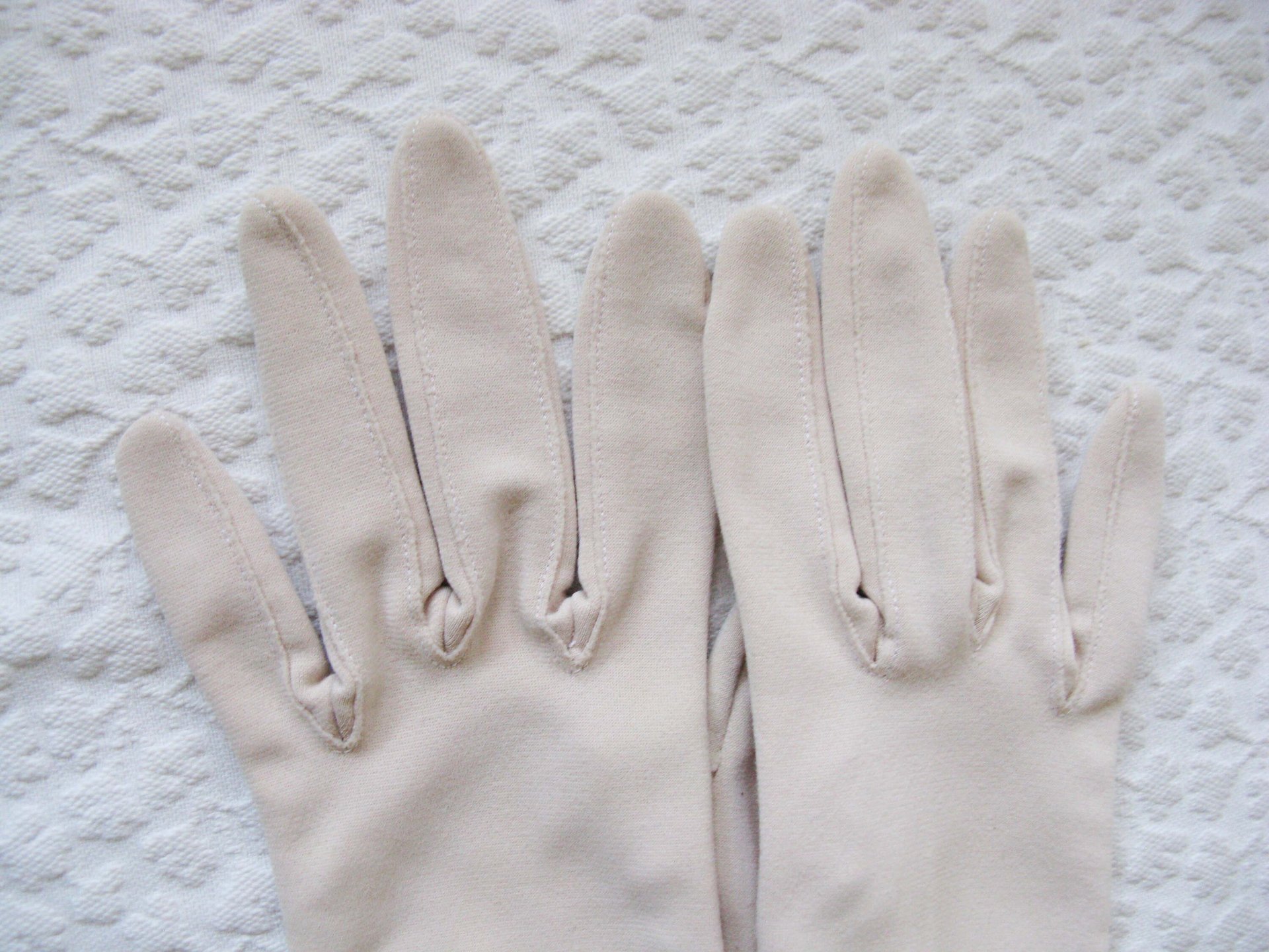 Vintage Gloves Beige Vegan Fabric Washable Retro Cosplay Classic Tea Party Wedding Bride Bridesmaid Petite Free Ship US  WhenRosesBloom