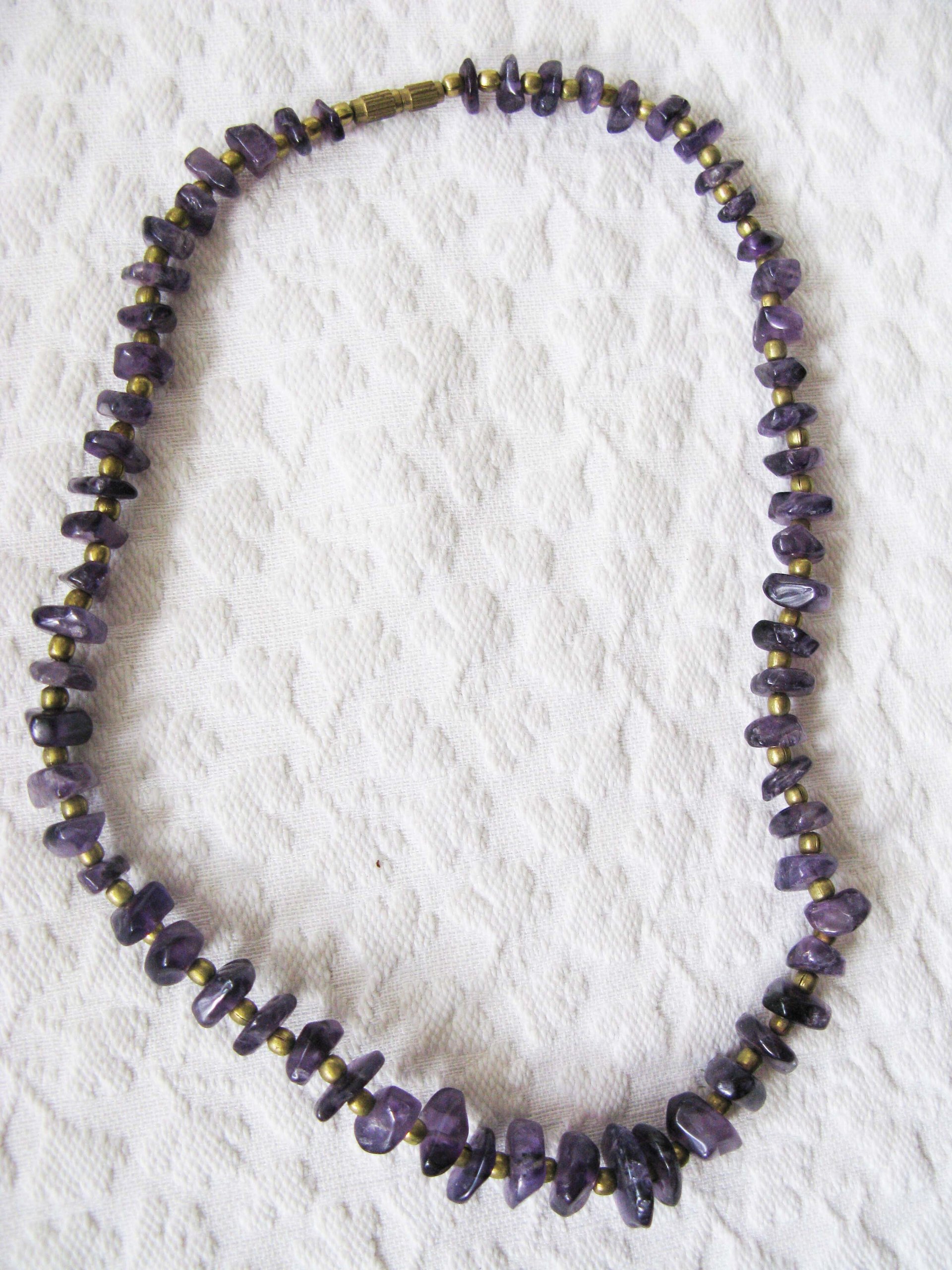 Necklace Choker Amethyst Purple Stone Brass Vintage Necklace Boho Gypsy Minimalist Retro Style Elegant but Casual  Necklace WhenRosesBloom
