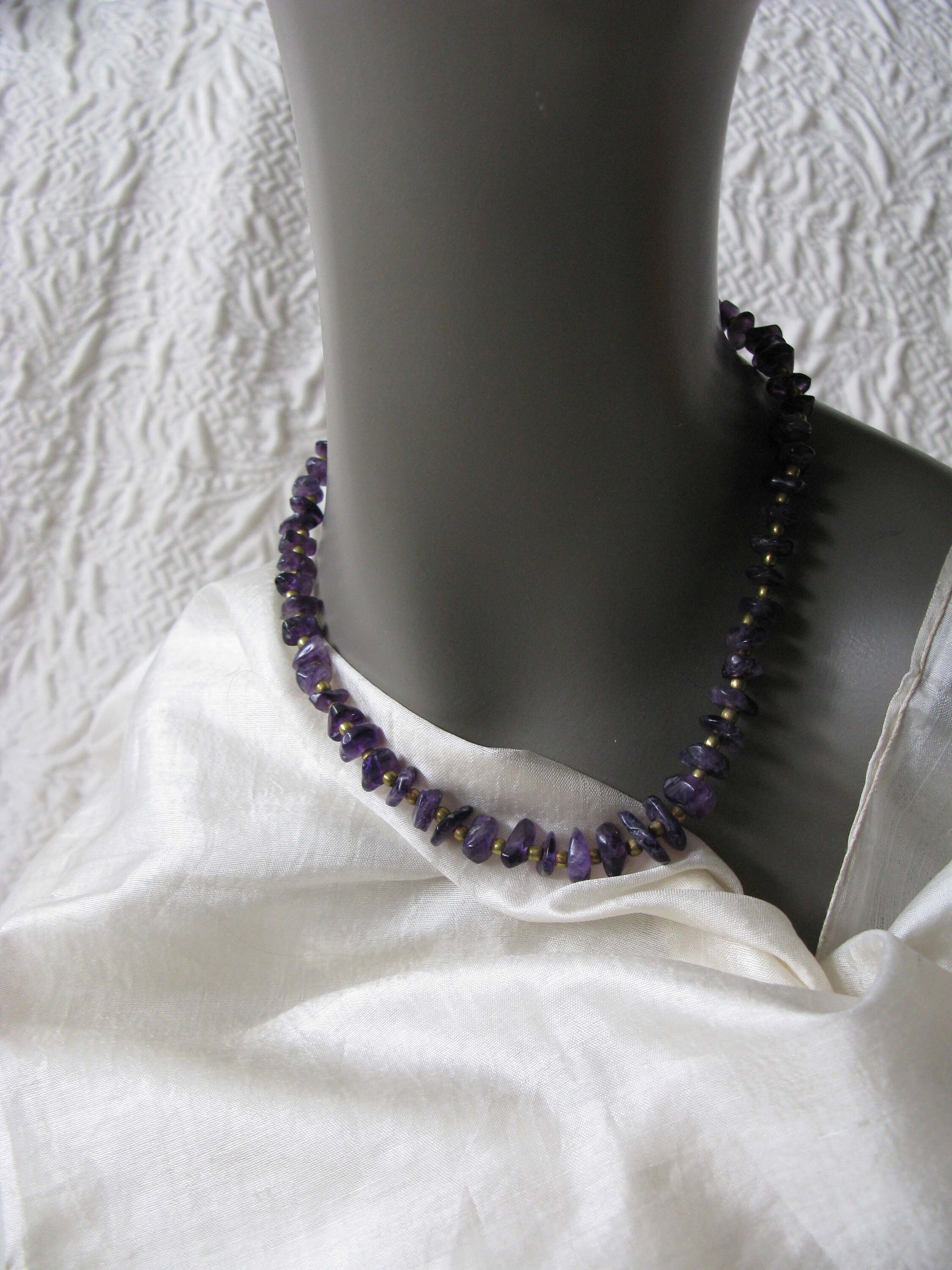 Necklace Choker Amethyst Purple Stone Brass Vintage Necklace Boho Gypsy Minimalist Retro Style Elegant but Casual  Necklace WhenRosesBloom
