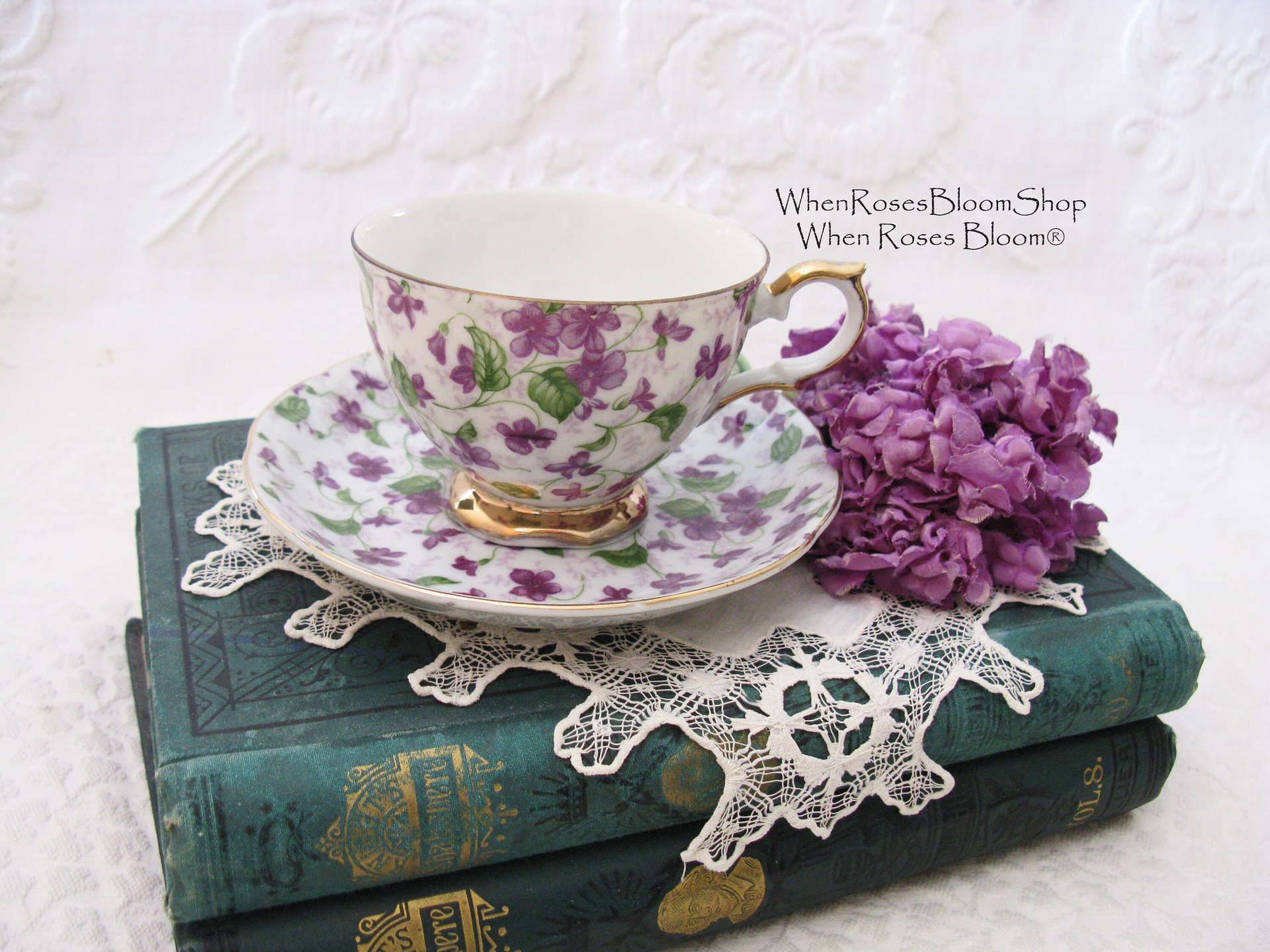 Tea Cup Chintz Purple Violets Made in Japan Vintage Retro TeaTime Dainty Tea Time Gift Mid Century Shabby Chic  WhenRosesBloom Classic Tea