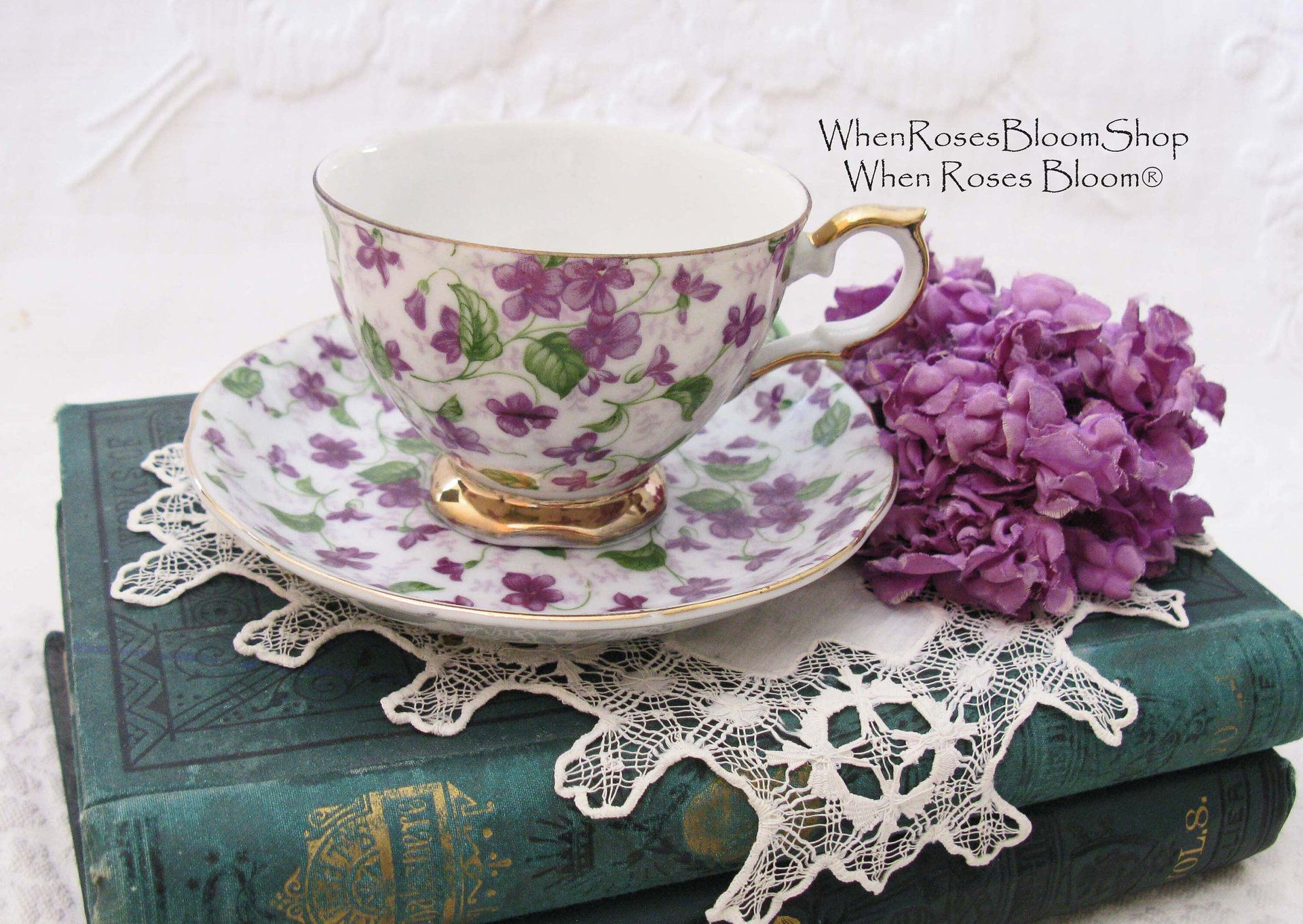 Tea Cup Chintz Purple Violets Made in Japan Vintage Retro TeaTime Dainty Tea Time Gift Mid Century Shabby Chic  WhenRosesBloom Classic Tea