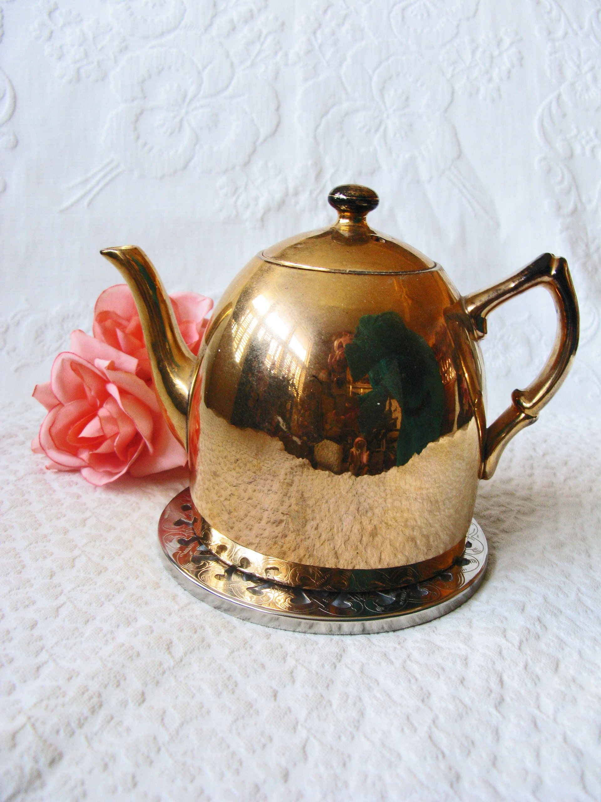 Vintage Tea Trivet Silver Glass Hot Plate Eales 1779 Tea Party Wedding Birthday Entertain Gift Rococo Elegant Shabby Chic   WhenRosesBloom