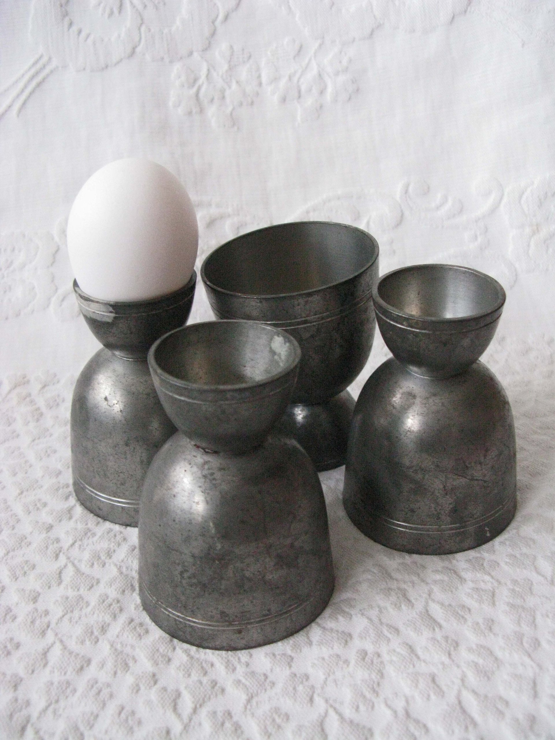 Vintage Pewter Egg Cups Rare Hard to Find Shabby Chic Cottage Farmhouse Romantic Retro Mid Century Urban Minimalist  Style WhenRosesBloom