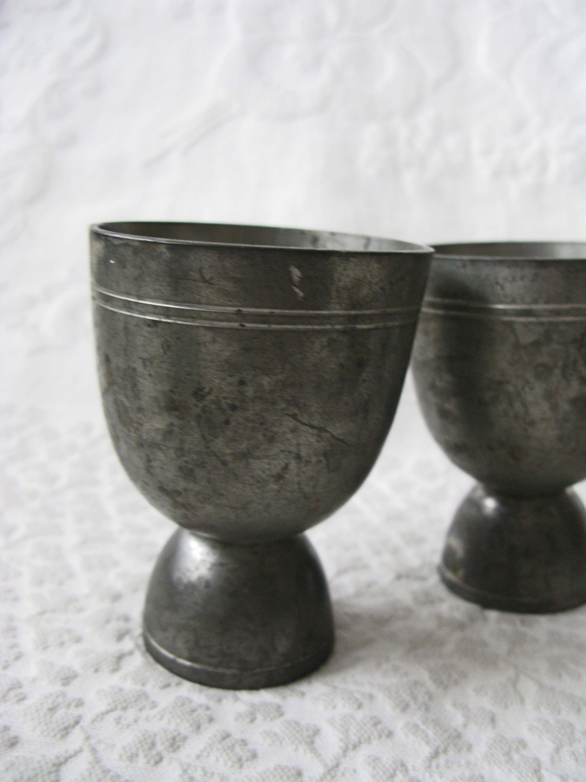 Vintage Pewter Egg Cups Rare Hard to Find Shabby Chic Cottage Farmhouse Romantic Retro Mid Century Urban Minimalist  Style WhenRosesBloom