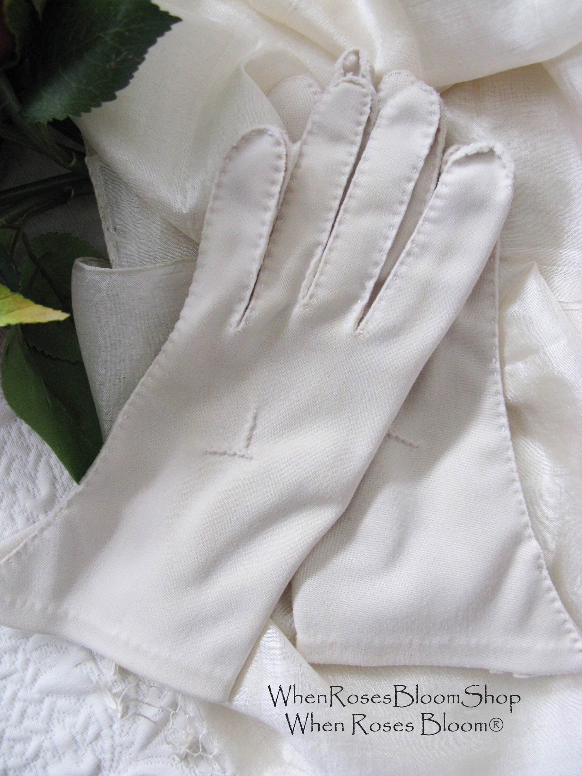 Gloves Beige Fabric short Vegan Retro Vintage Tea Party Elegant Cosplay Downton Miss Fisher Mid Century Style Free Ship US When Roses Bloom