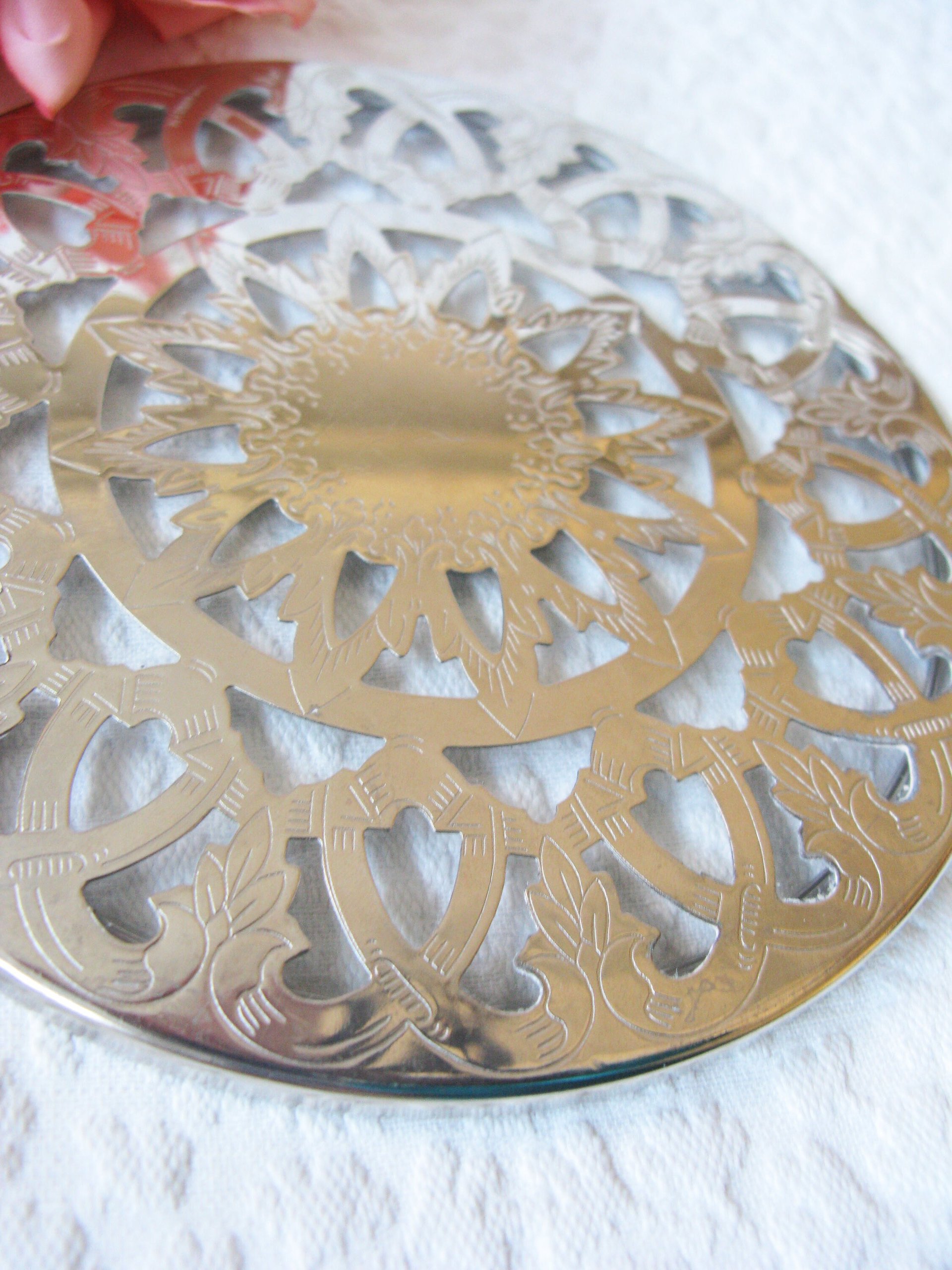 Vintage Tea Trivet Silver Glass Hot Plate Eales 1779 Tea Party Wedding Birthday Entertain Gift Rococo Elegant Shabby Chic   WhenRosesBloom