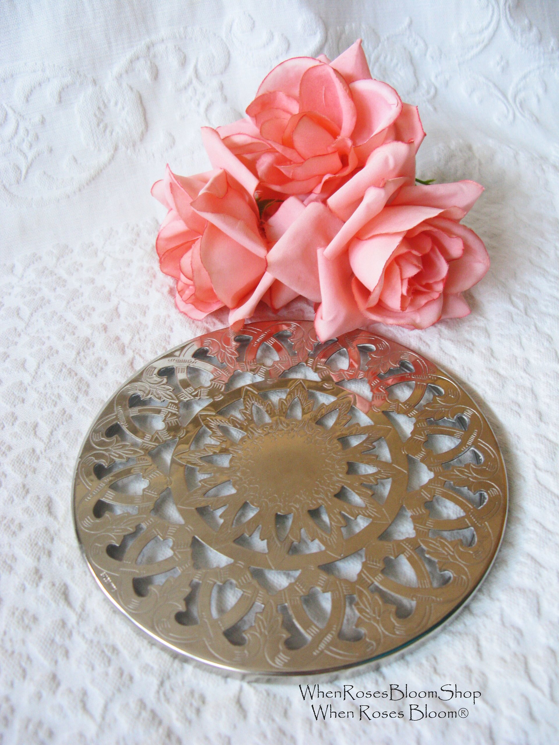 Vintage Tea Trivet Silver Glass Hot Plate Eales 1779 Tea Party Wedding Birthday Entertain Gift Rococo Elegant Shabby Chic   WhenRosesBloom