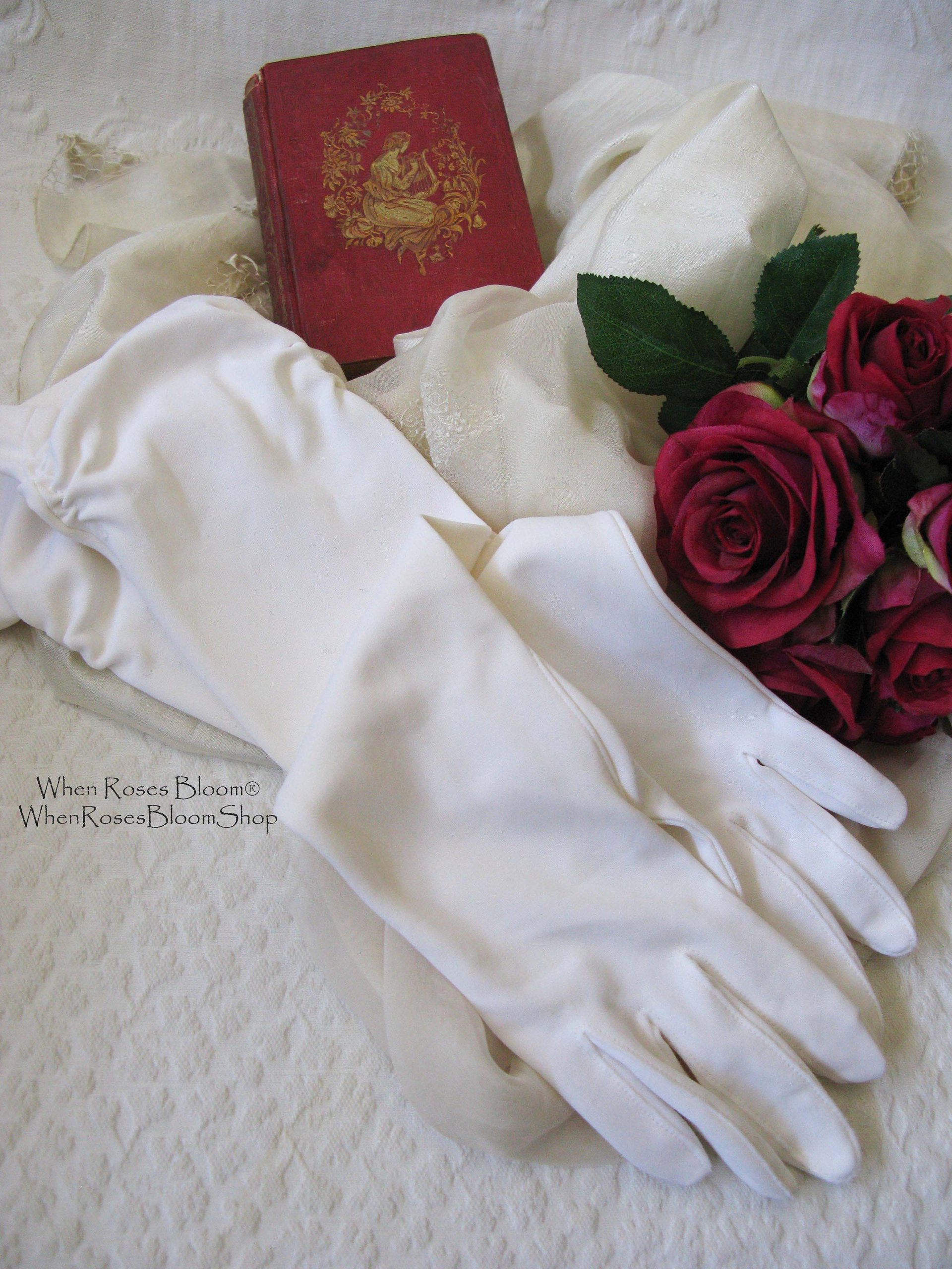 Vintage White Gloves Wedding Tea Retro Mid Century Bride Bridesmaid Downton Titanic Austen Cosplay  Free Ship  US When Roses Bloom