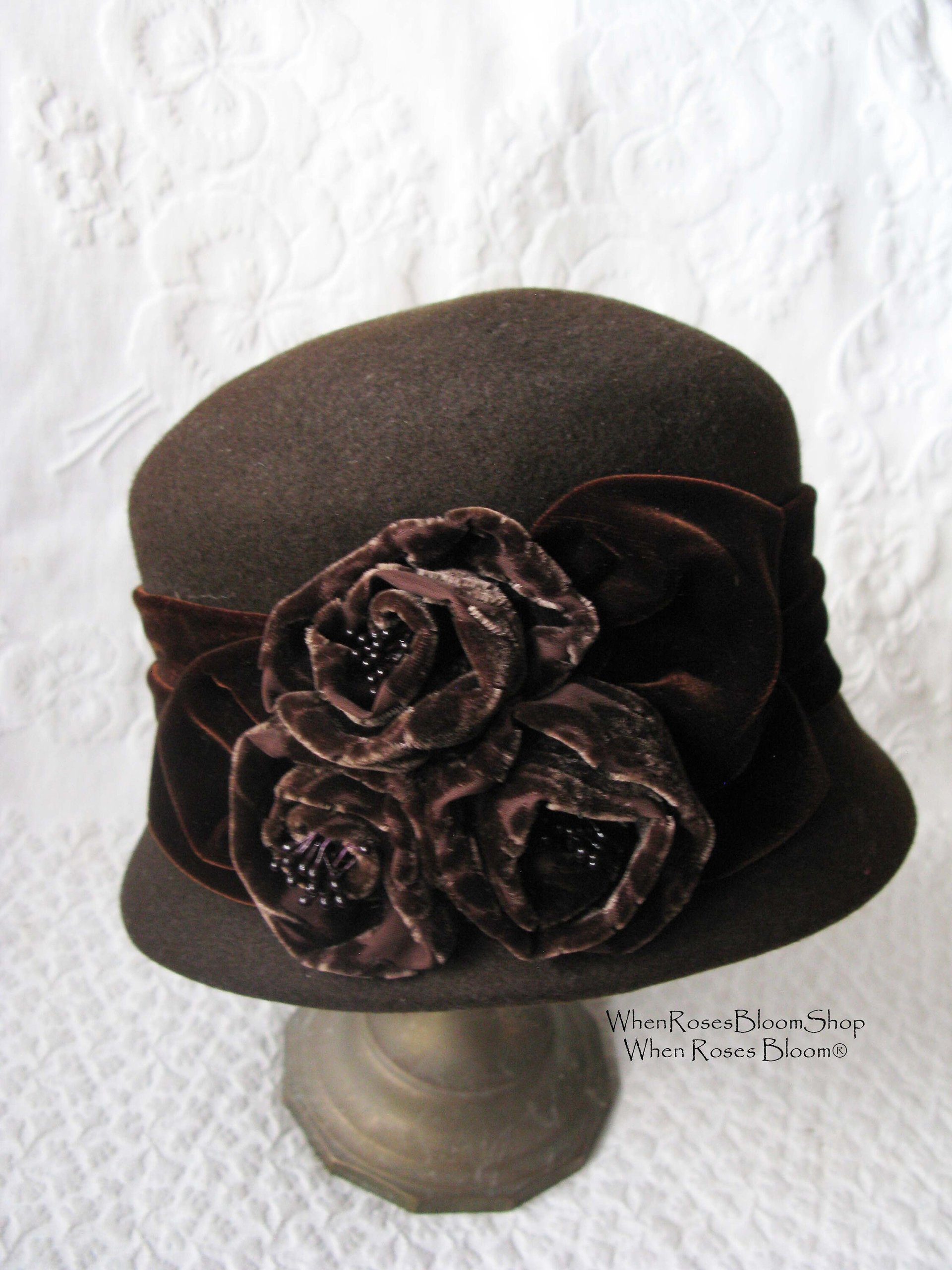 Vintage Hat Brown Cloche Tea Wedding Garden Party Retro Tailored Elegance Downton Miss Phryne Fisher Gatsby Cosplay Style  WhenRosesBloom