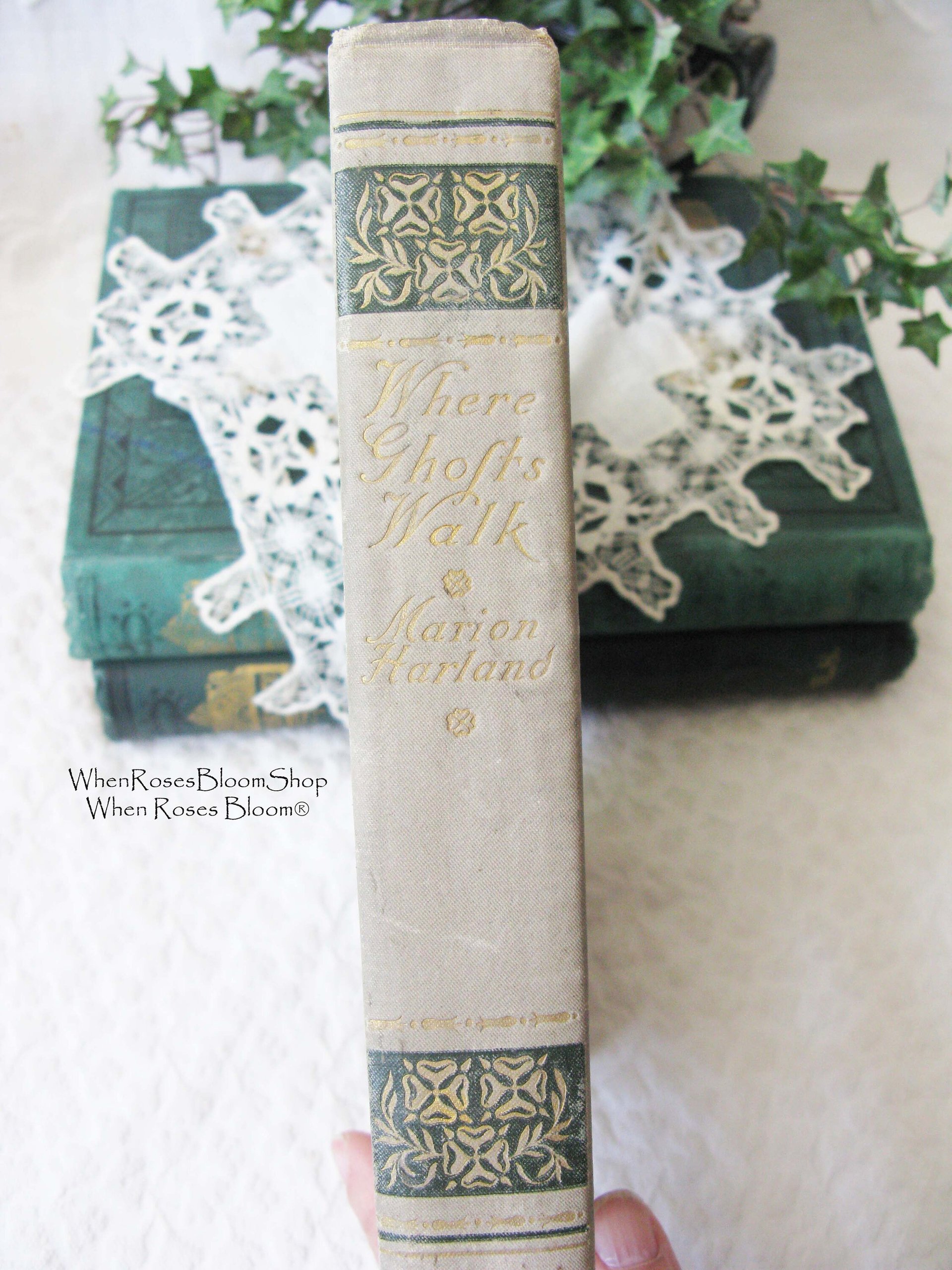 Book Where Ghosts Walked Literary History 1898 1st Ed Decorative Pretty Cover Vintage Library Decor Gift Decorative Artwork  WhenRosesBloom