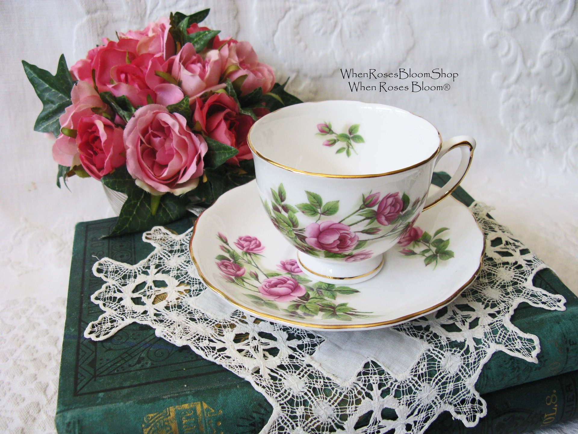 Vintage Tea Cup Pink Roses English Bone China Retro Tea Gift Mid Century Shabby Chic Farmhouse Jane Austen Downton Abbey WhenRosesBloom